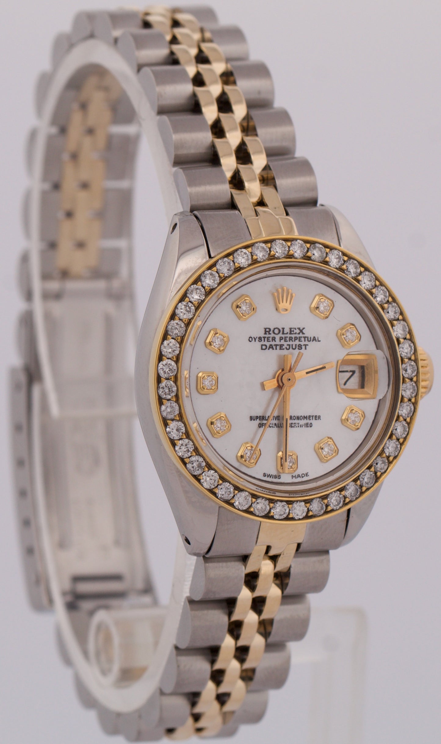 VINTAGE Rolex DateJust 26mm MOP DIAMOND 18K Yellow Gold Steel JUBILEE 6917 BOX