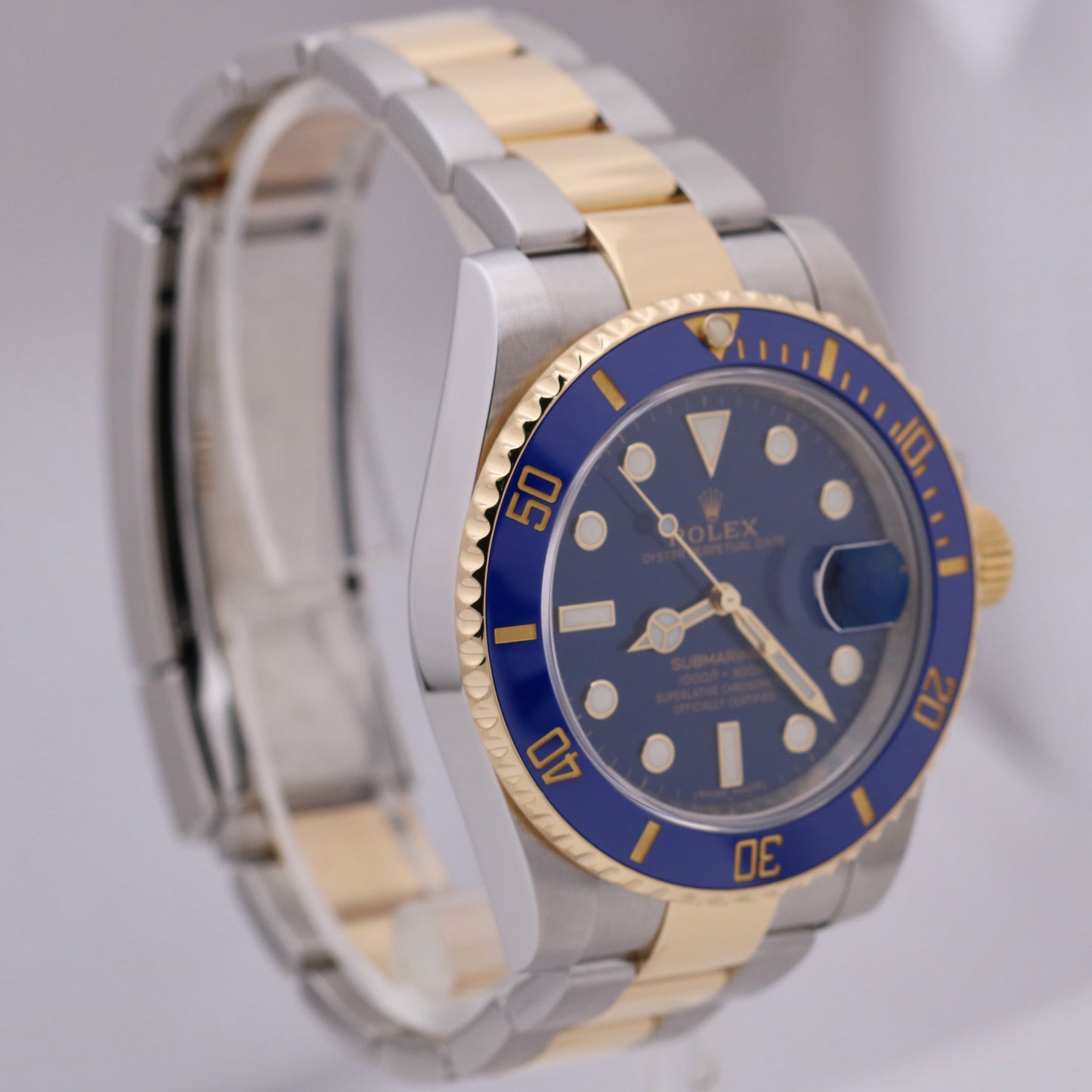 MINT Rolex Submariner Date BLUE 18K Yellow Gold Stainless Steel 40mm 116613 LB