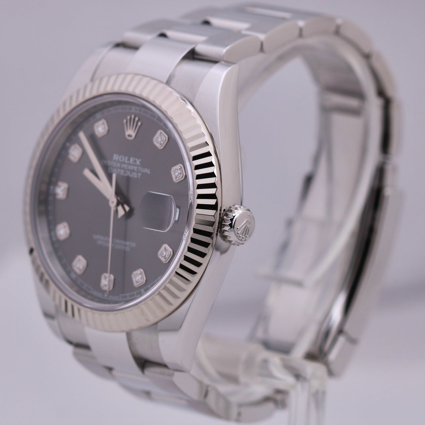 MINT 2023 PAPERS Rolex DateJust 41 GRAY DIAMOND 18K White Gold Fluted 126334 B+P