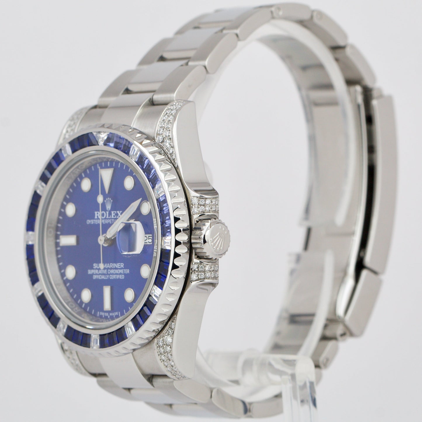MINT Rolex Submariner Date Blue DIAMOND SAPPHIRE Bezel Lugs 40mm Oyster 116610