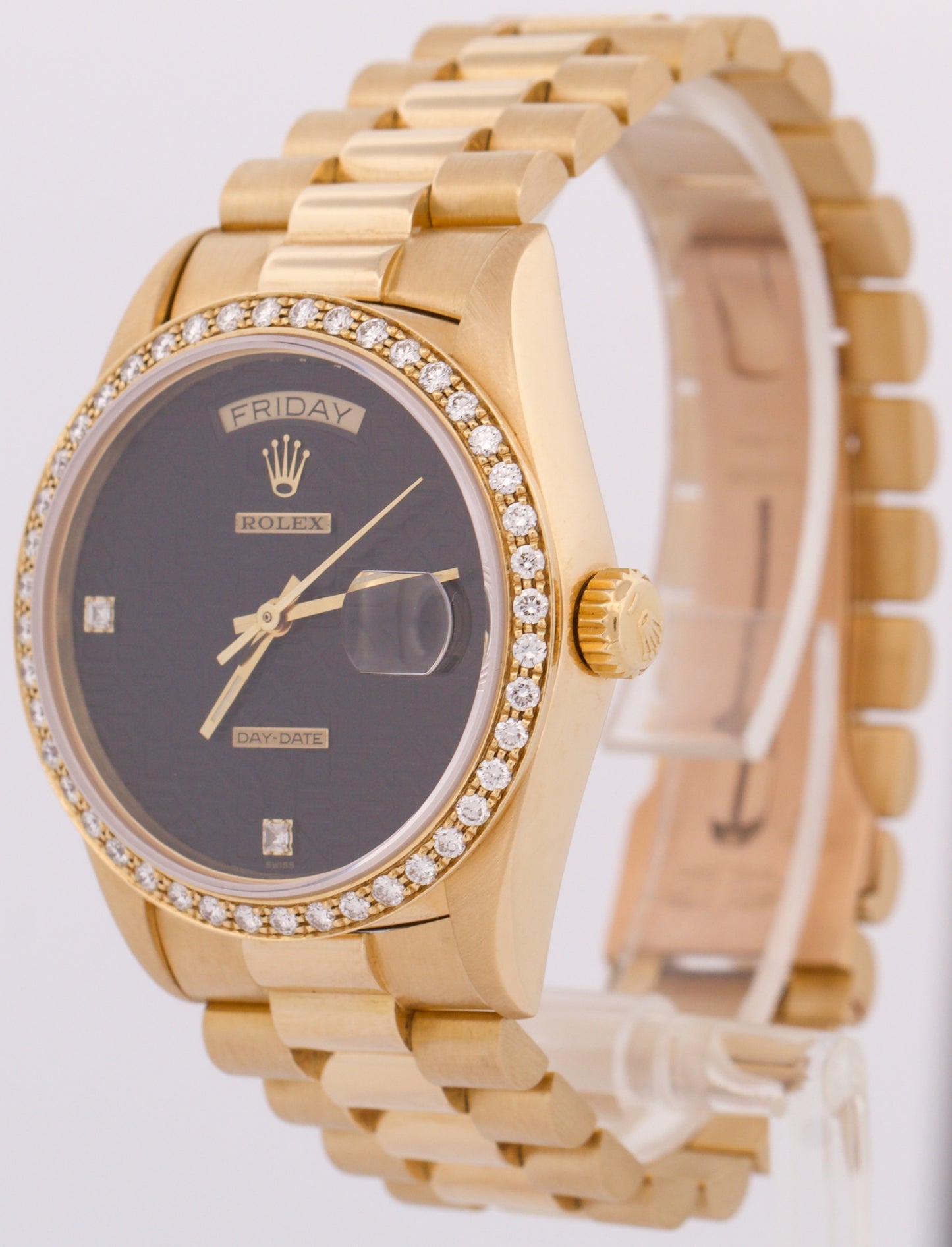 PAPERS Rolex Day-Date President 36mm JUBILEE BLACK DIAMOND 18K Gold 18048 BOX
