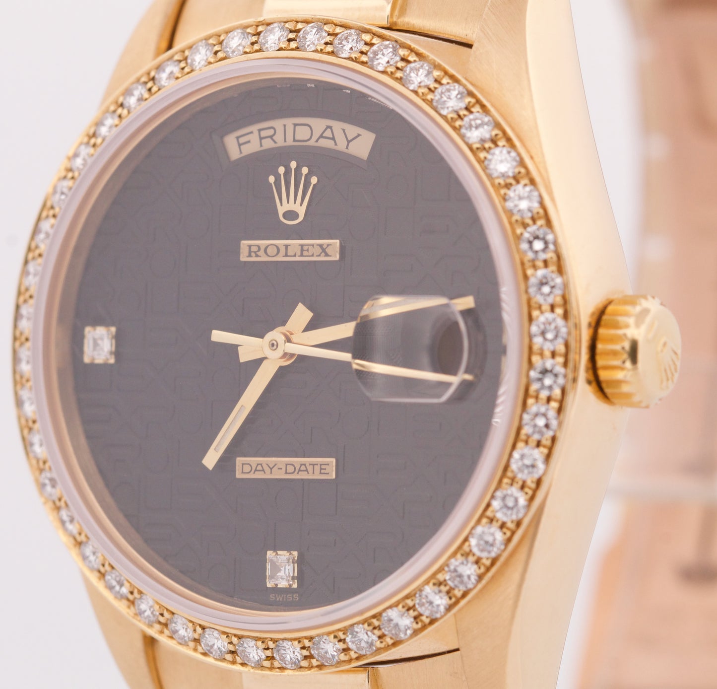 PAPERS Rolex Day-Date President 36mm JUBILEE BLACK DIAMOND 18K Gold 18048 BOX