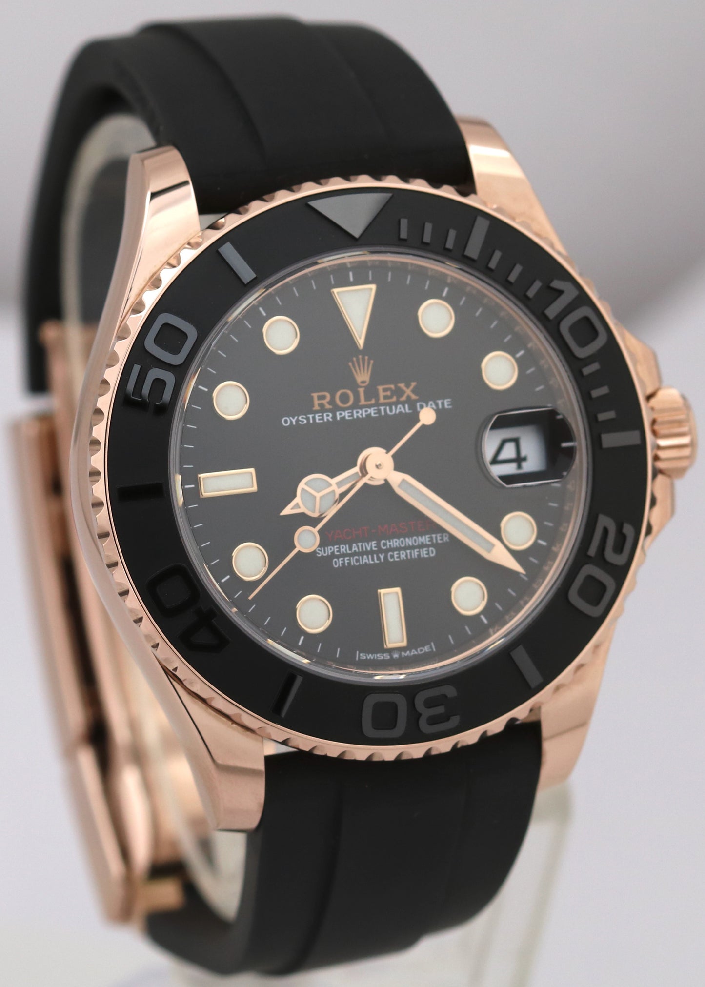 MINT Rolex Yacht-Master 18k Rose Gold Oysterflex Black 37mm 268655 Watch BOX