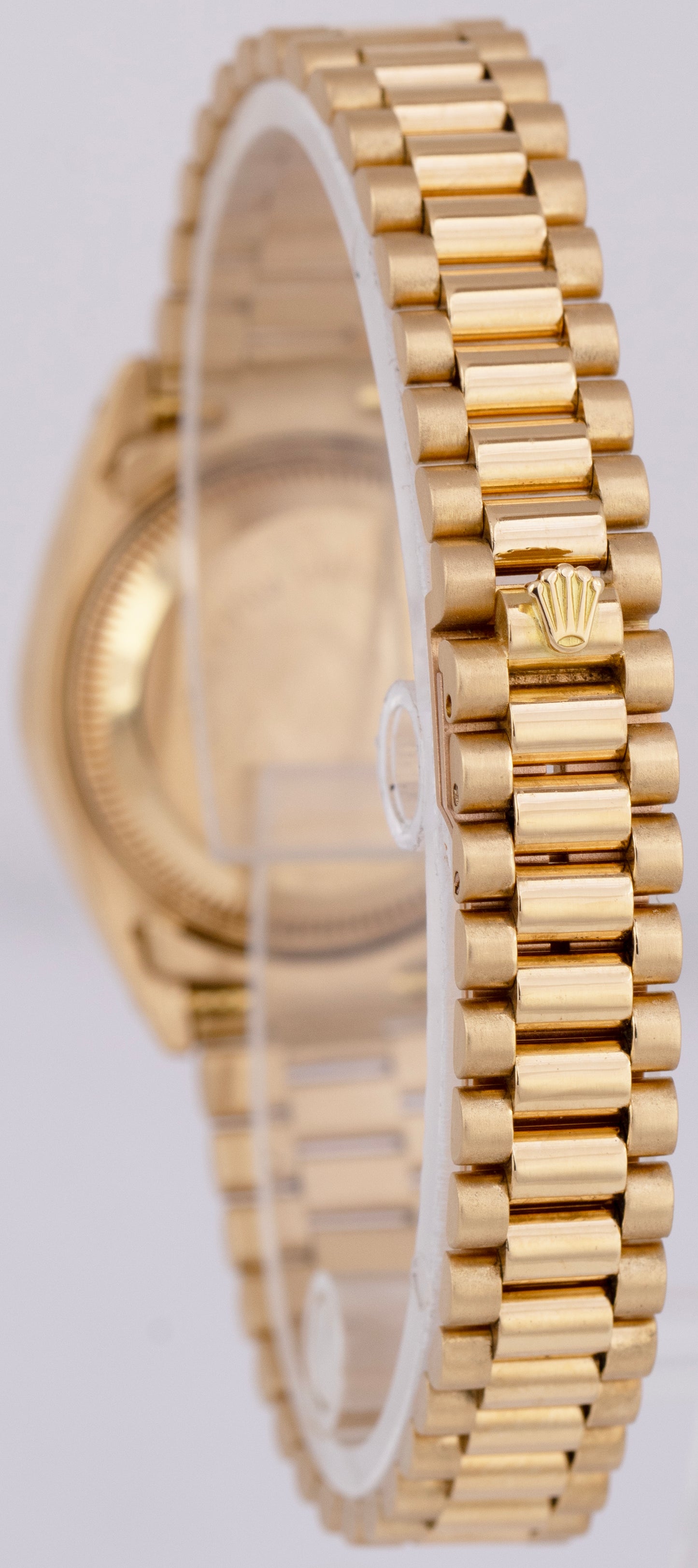 Ladies Rolex DateJust President 26mm Burl Wood Dial 18K Yellow Gold Watch 69178