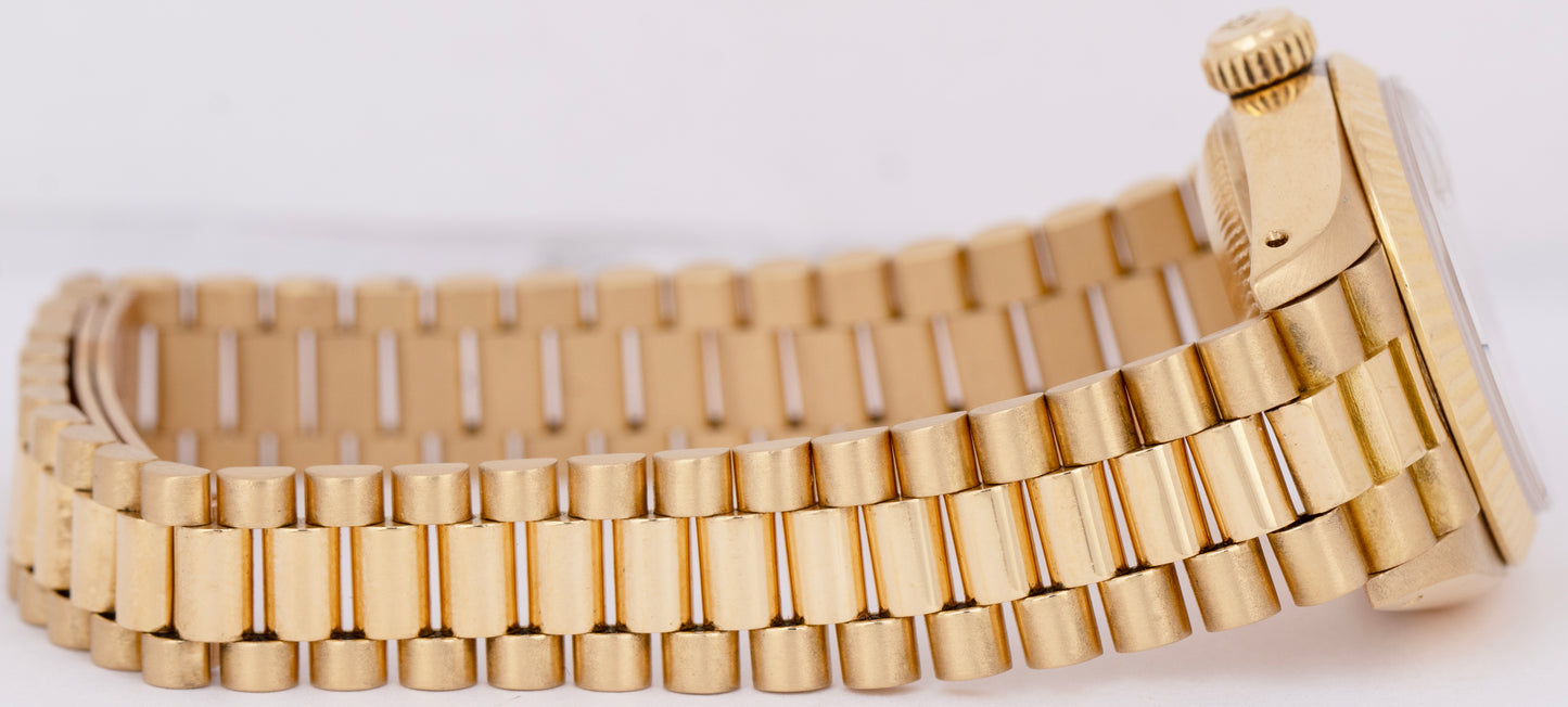 Ladies Rolex DateJust President 26mm Burl Wood Dial 18K Yellow Gold Watch 69178