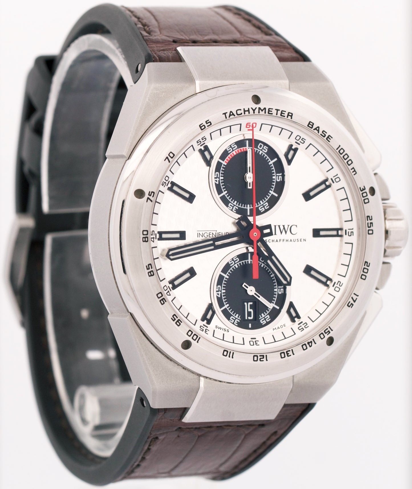 IWC Ingenieur Silver Arrow Chronograph Leather Rubber Steel 45mm Watch IW378505