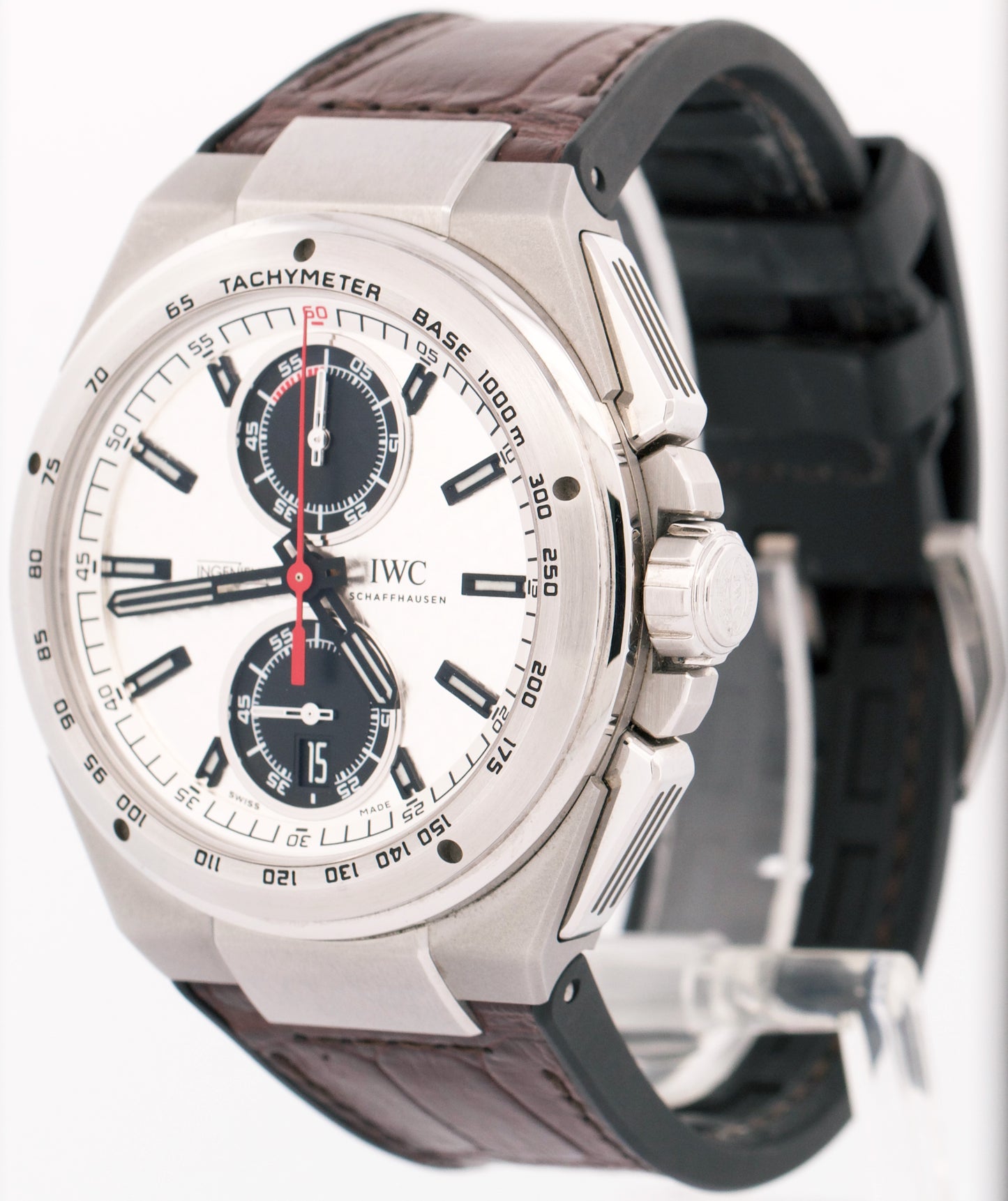 IWC Ingenieur Silver Arrow Chronograph Leather Rubber Steel 45mm Watch IW378505