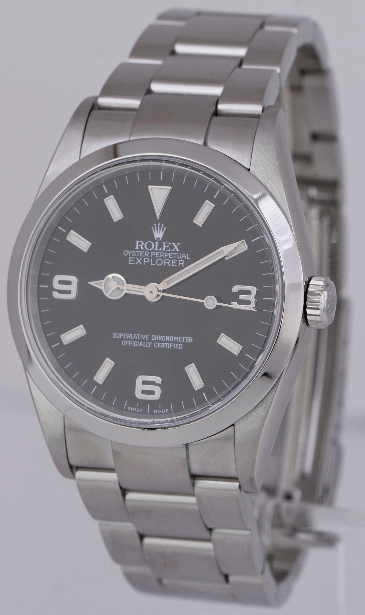 MINT Rolex Explorer I Black 36mm 3-6-9 Stainless Steel Oyster Watch 114270