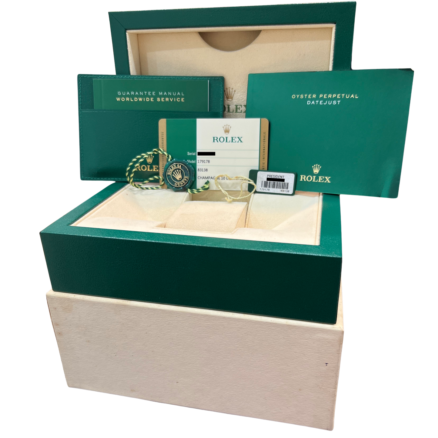 PAPERS Rolex DateJust President DIAMOND 26mm Champagne 18K Gold 179178 BOX