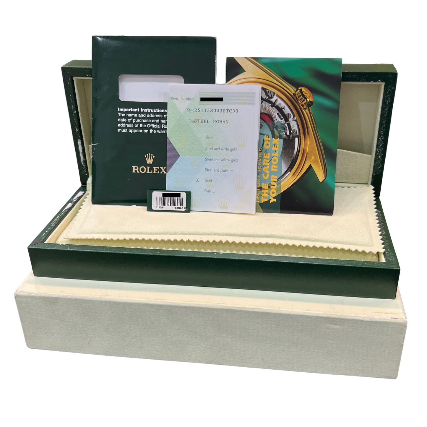 PAPERS Rolex Cellini 18K Yellow Gold Slate Steel Leather 5115/8 32mm Watch BOX