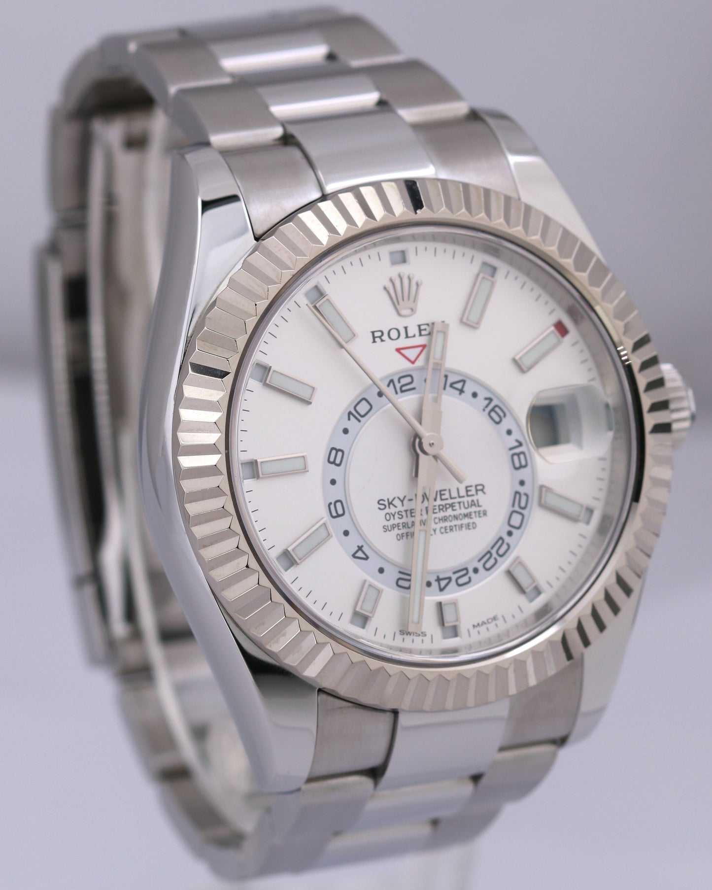 MINT PAPERS Rolex Sky-Dweller WHITE Stainless 18K Gold 42mm 326934 Oyster BOX