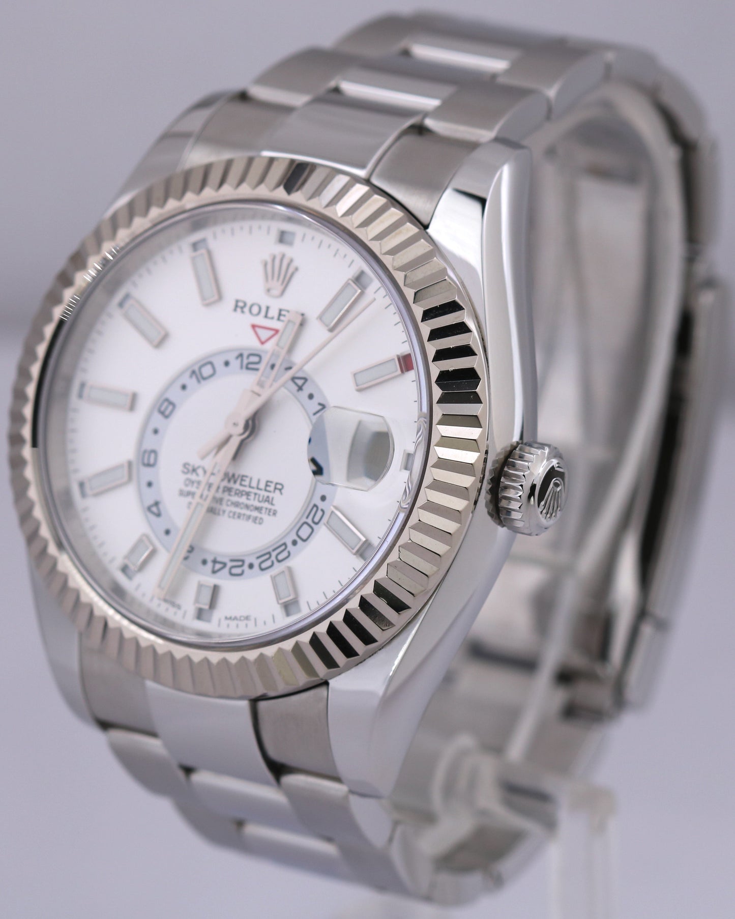 MINT PAPERS Rolex Sky-Dweller WHITE Stainless 18K Gold 42mm 326934 Oyster BOX