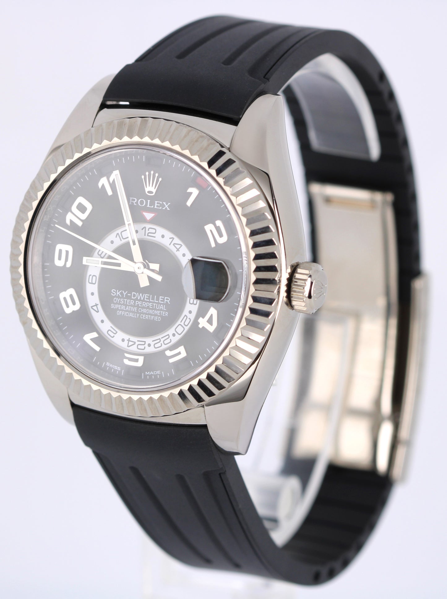 Rolex Sky-Dweller 18K White Gold BLACK ARABIC 42mm 326139 Rubber Watch