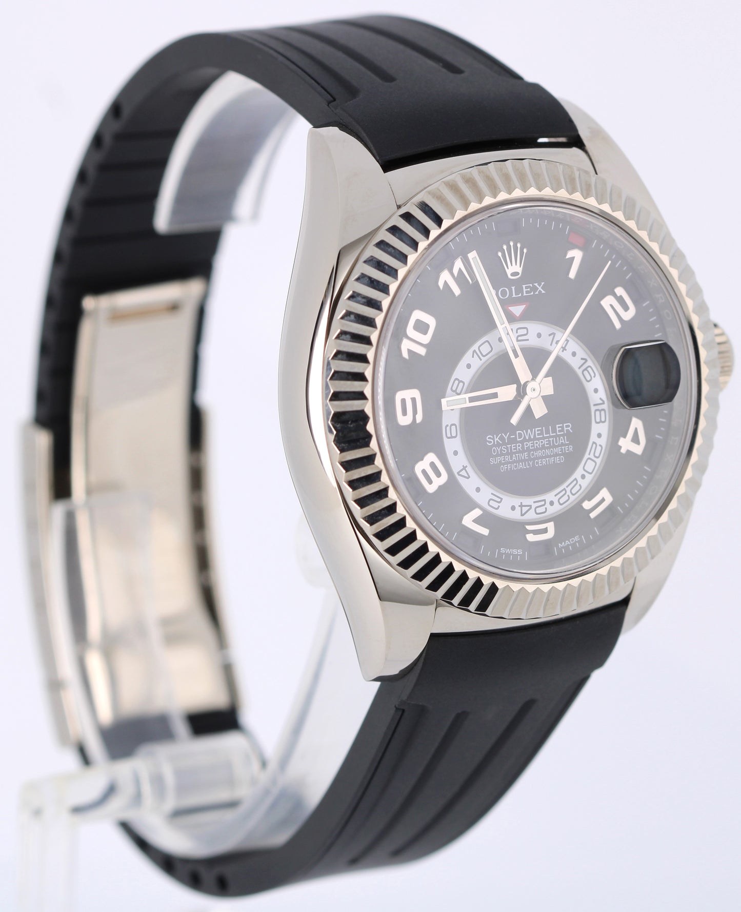 Rolex Sky-Dweller 18K White Gold BLACK ARABIC 42mm 326139 Rubber Watch