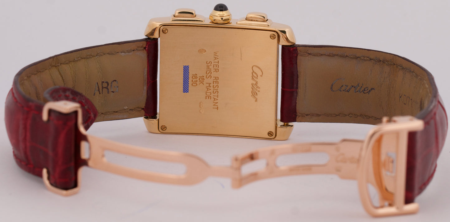 MINT Cartier Tank Francaise Chronograph IVORY 18K Gold Quartz 28mm 1830 W500556