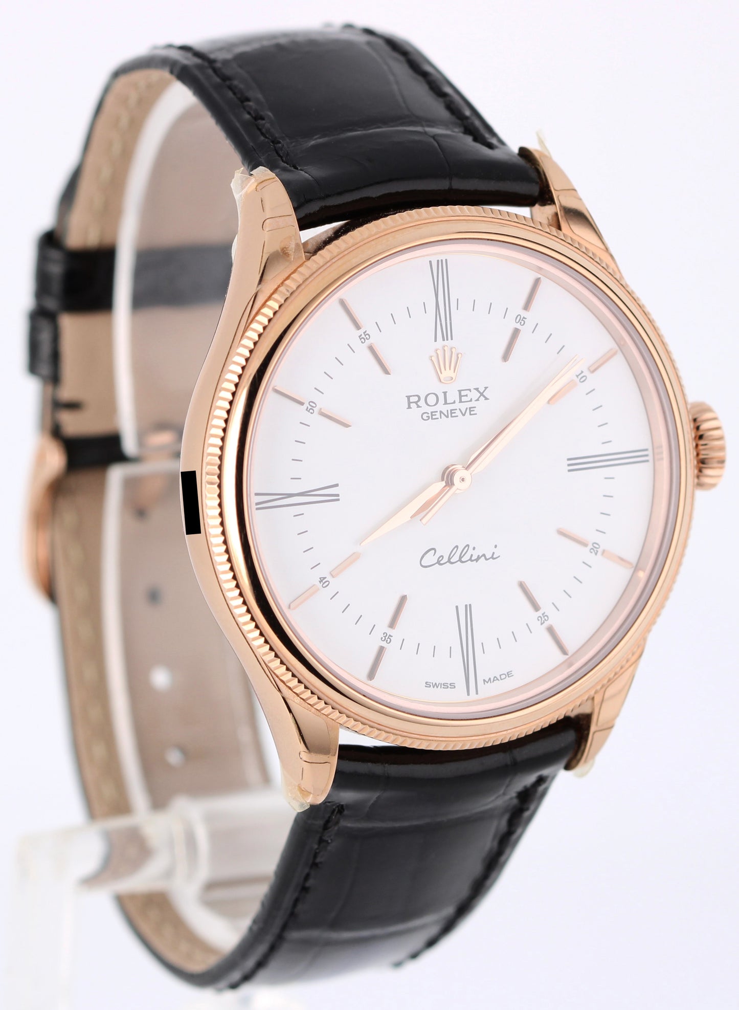 NOS STICKERED Rolex Cellini PAPERS 18k Rose Gold White 39mm 50505 Watch BOX