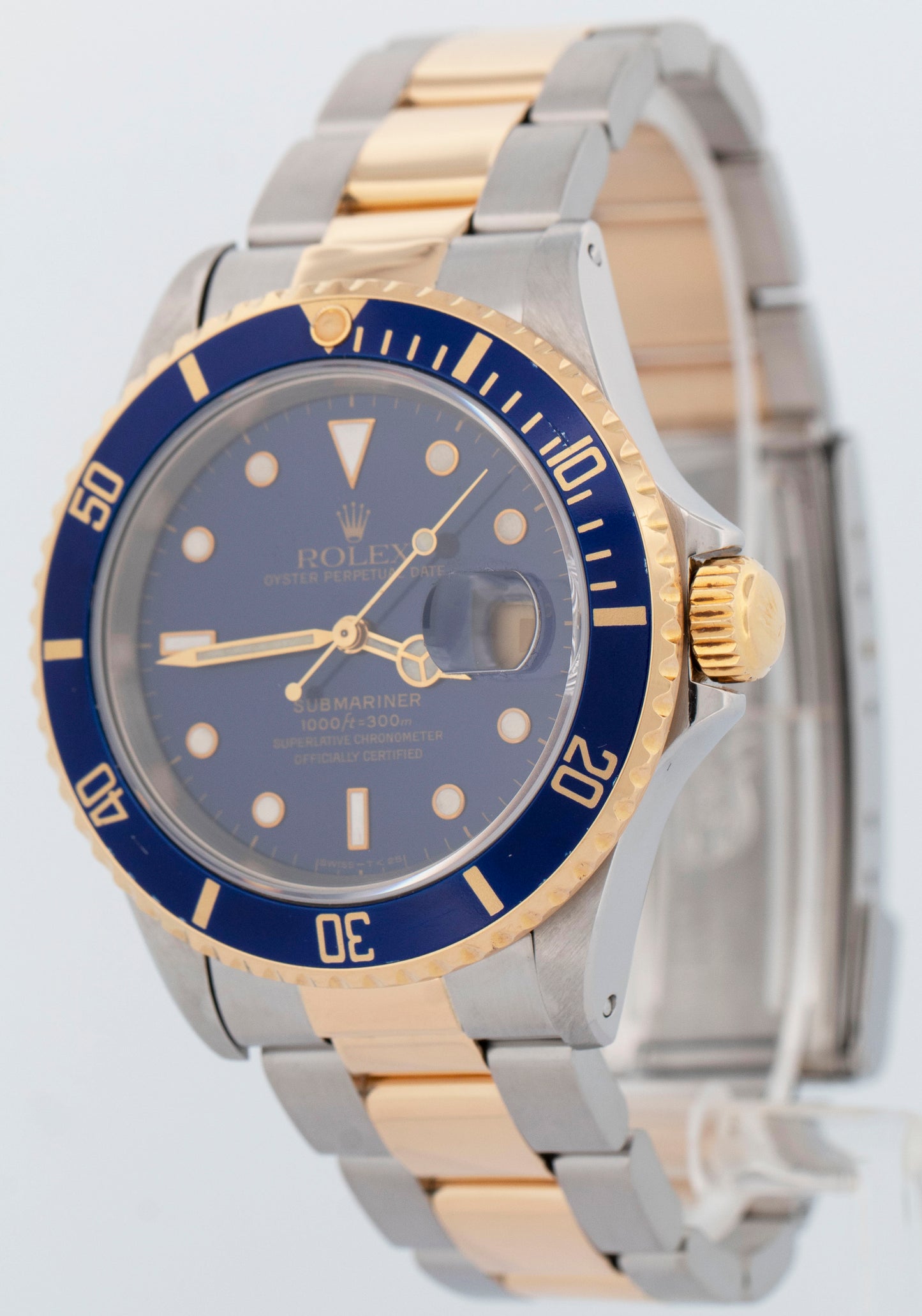 Rolex Submariner Date 40mm BLUE 18K Yellow Gold Stainless Steel 16613 Watch
