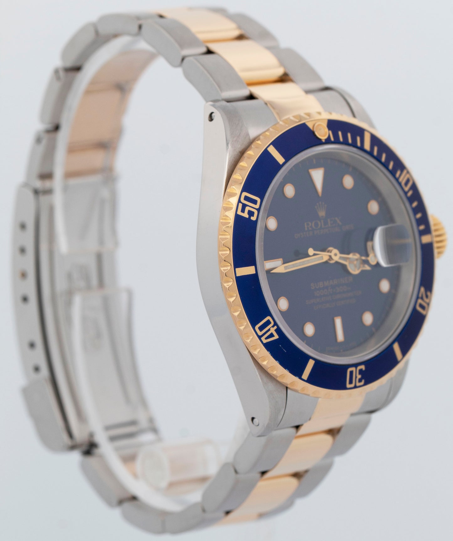 Rolex Submariner Date 40mm BLUE 18K Yellow Gold Stainless Steel 16613 Watch