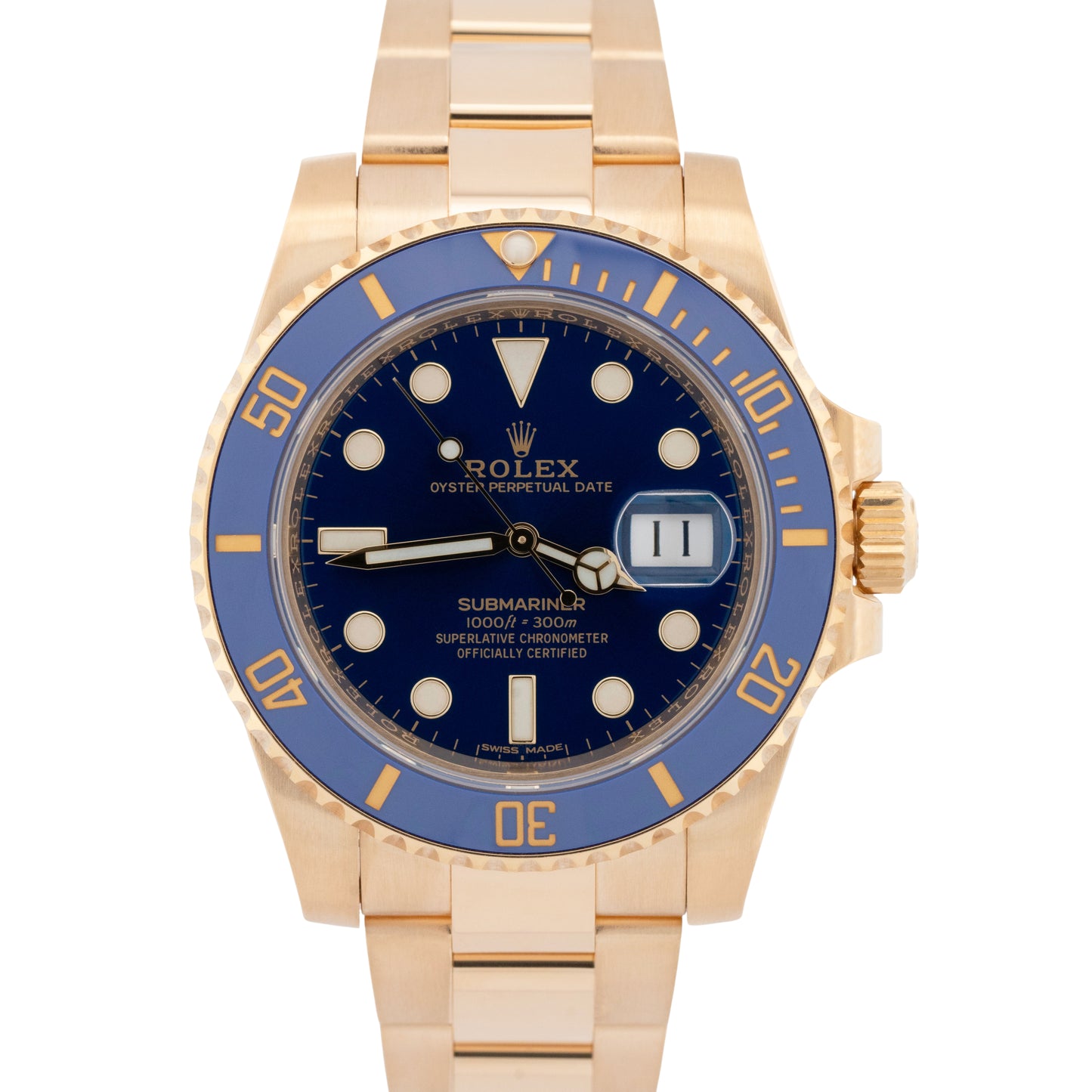 MINT Rolex Submariner Date 40mm Ceramic 18K Yellow Gold Blue Watch 116618 LB
