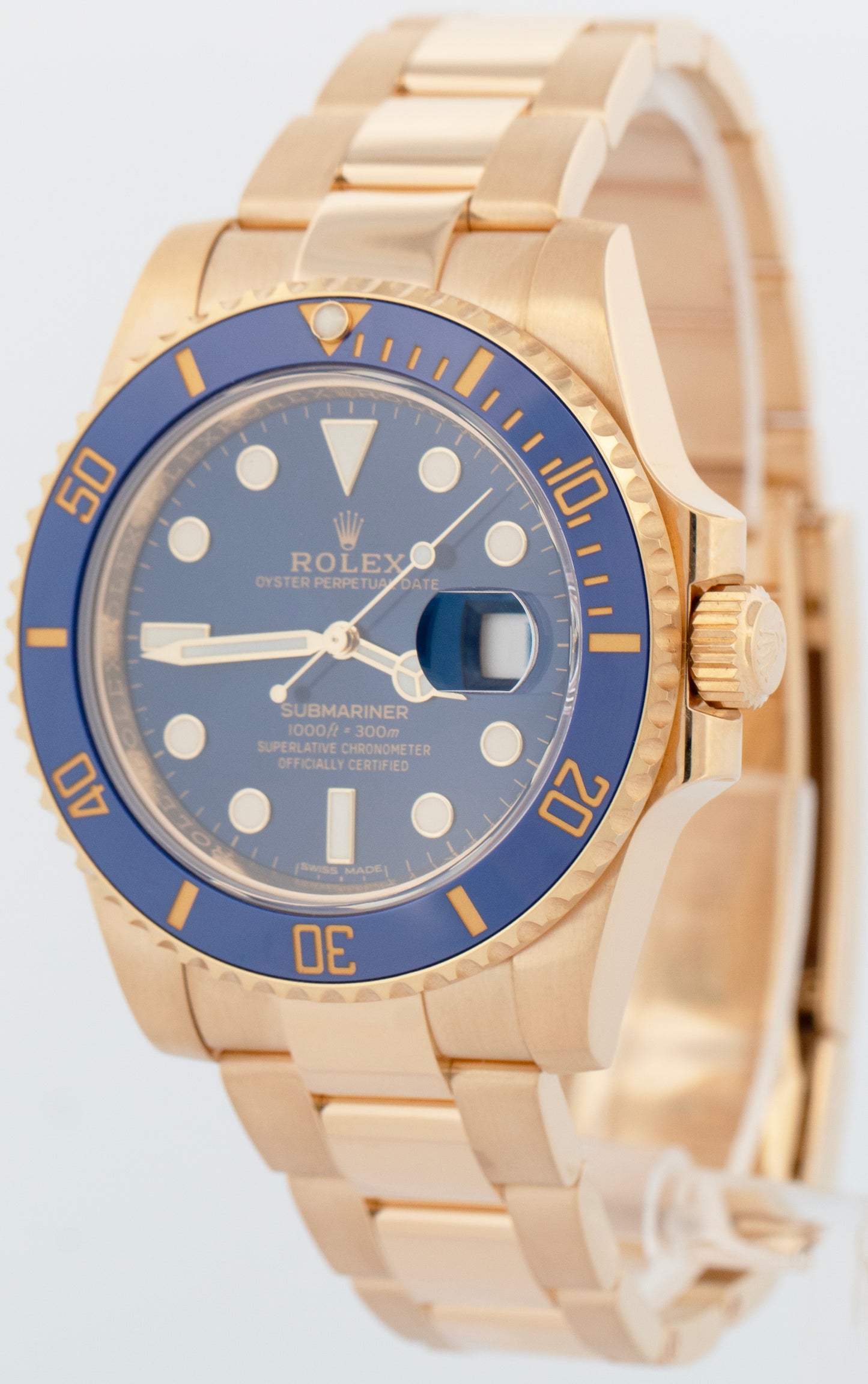 MINT Rolex Submariner Date 40mm Ceramic 18K Yellow Gold Blue Watch 116618 LB