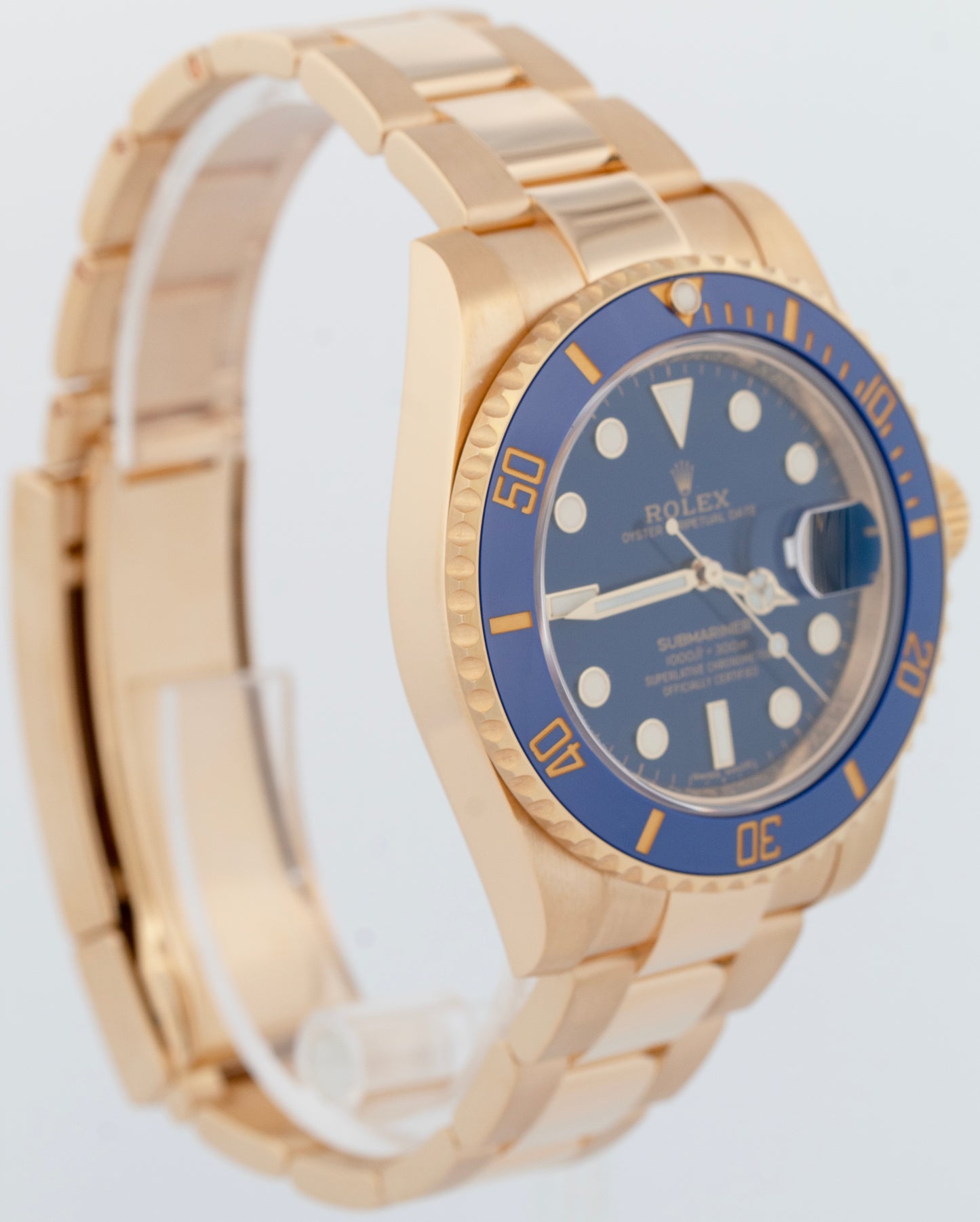 MINT Rolex Submariner Date 40mm Ceramic 18K Yellow Gold Blue Watch 116618 LB