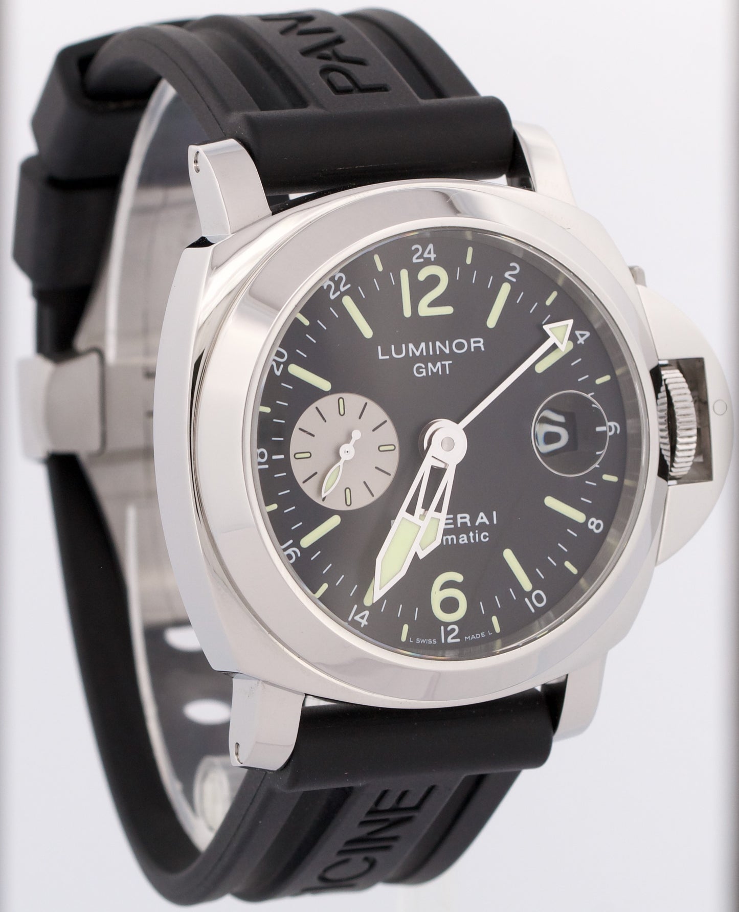 MINT Panerai Luminor GMT PAM88 Automatic Black Rubber Steel 44mm Watch PAM00088