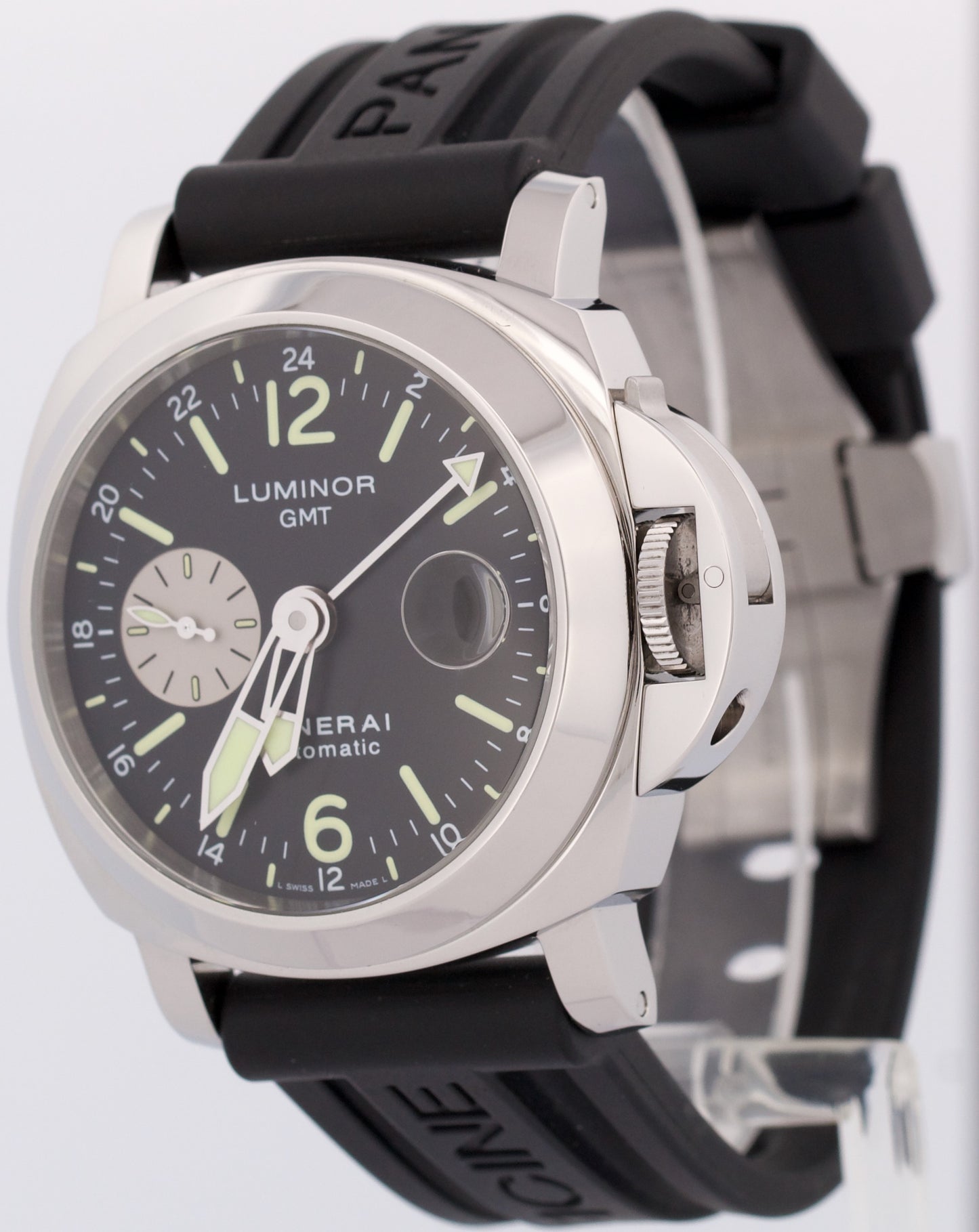 MINT Panerai Luminor GMT PAM88 Automatic Black Rubber Steel 44mm Watch PAM00088