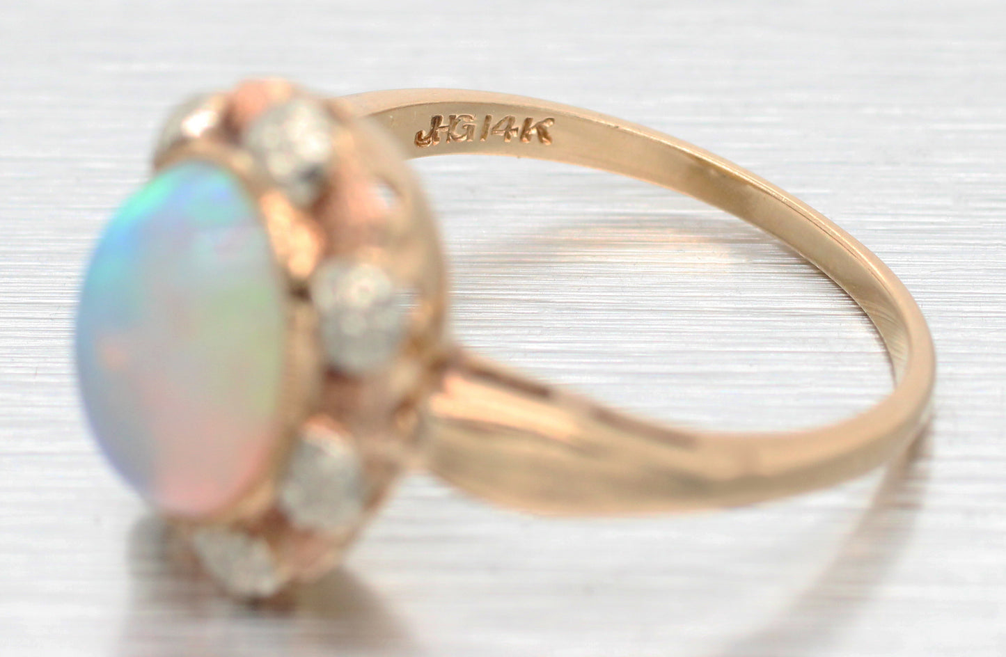 Antique Art Deco 3.20ct Crystal Opal Cocktail Ring | 14k Yellow Gold, Tri-Color Accents