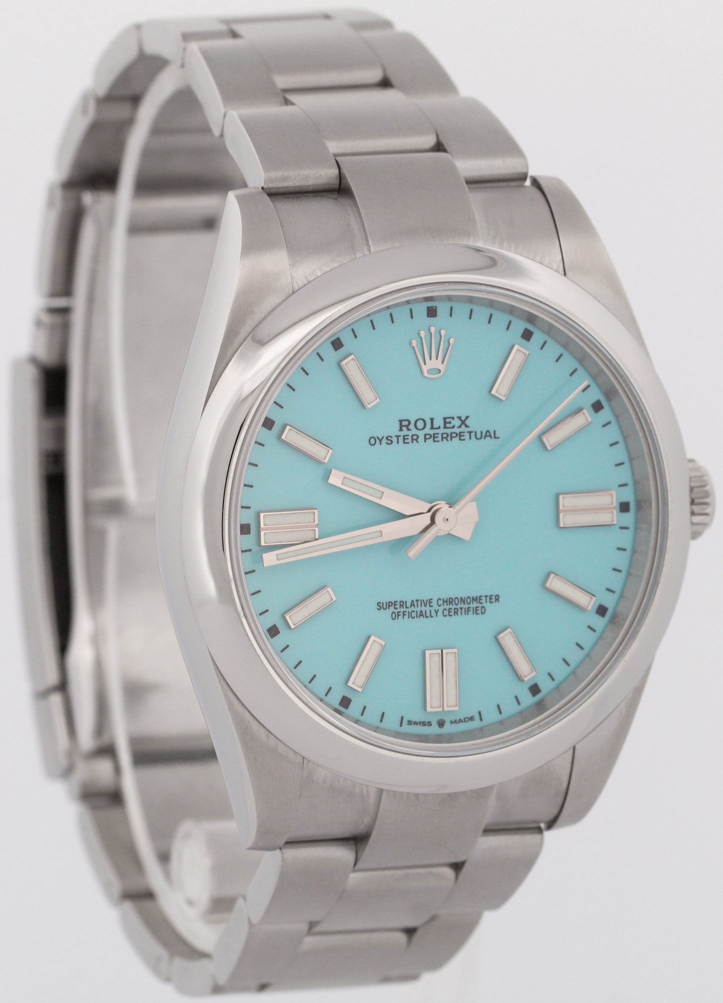 MINT PAPERS Rolex Oyster Perpetual 41 TURQUOISE BLUE Stainless 41mm 124300 BOX