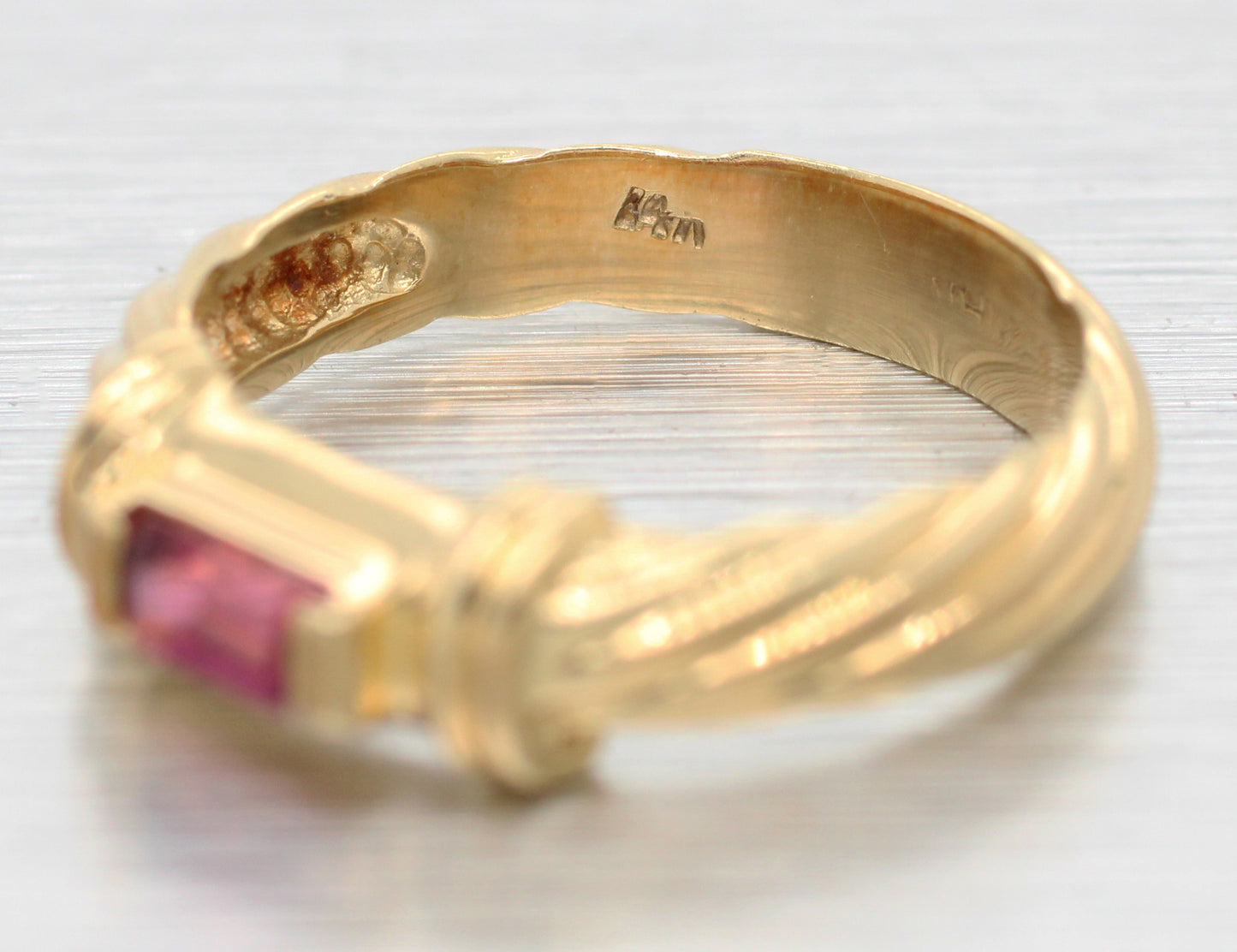 David Yurman Pink Tourmaline Metro Band Ring - 14k Yellow Gold Cable-Pattern