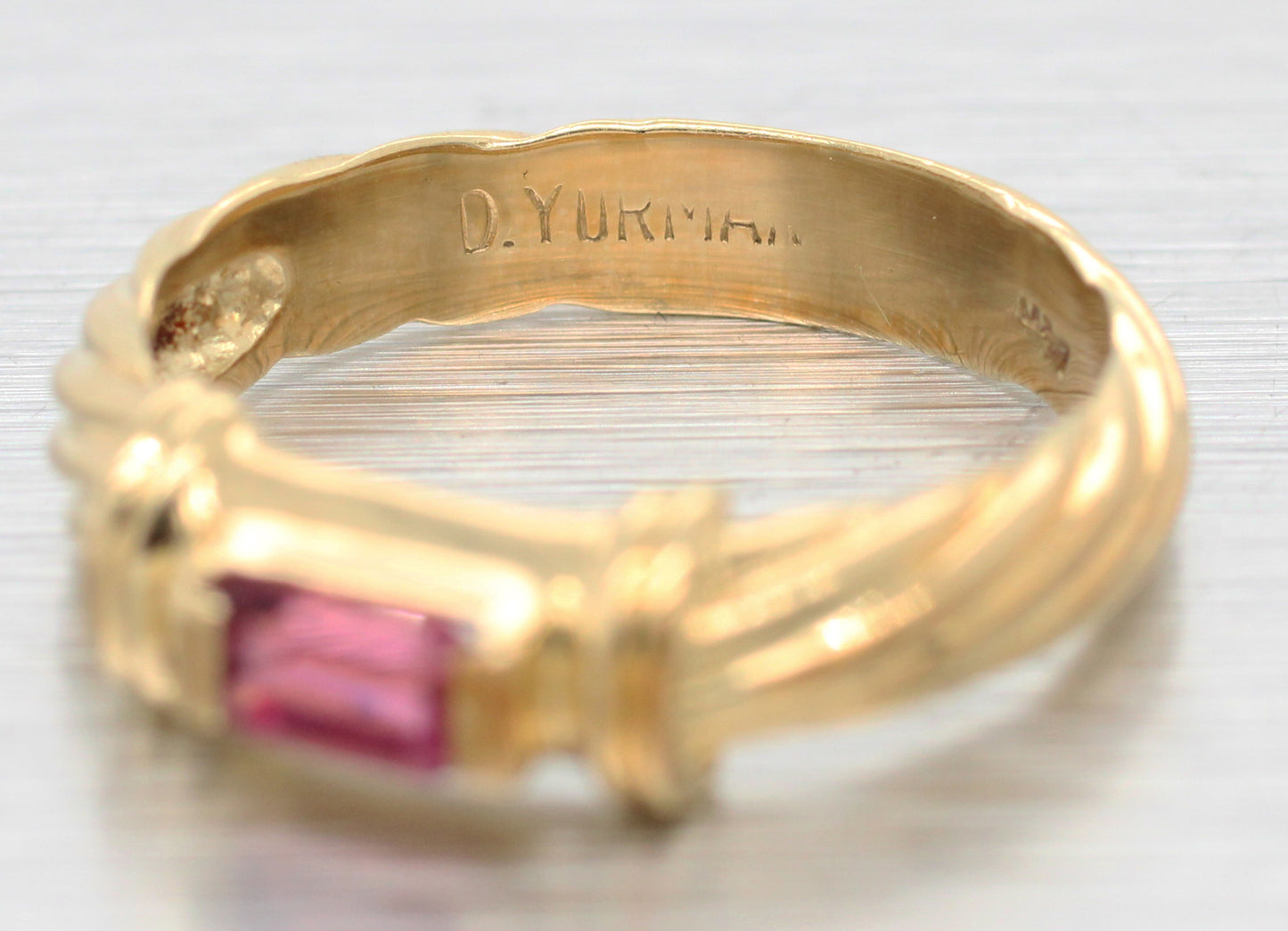 David Yurman Pink Tourmaline Metro Band Ring - 14k Yellow Gold Cable-Pattern