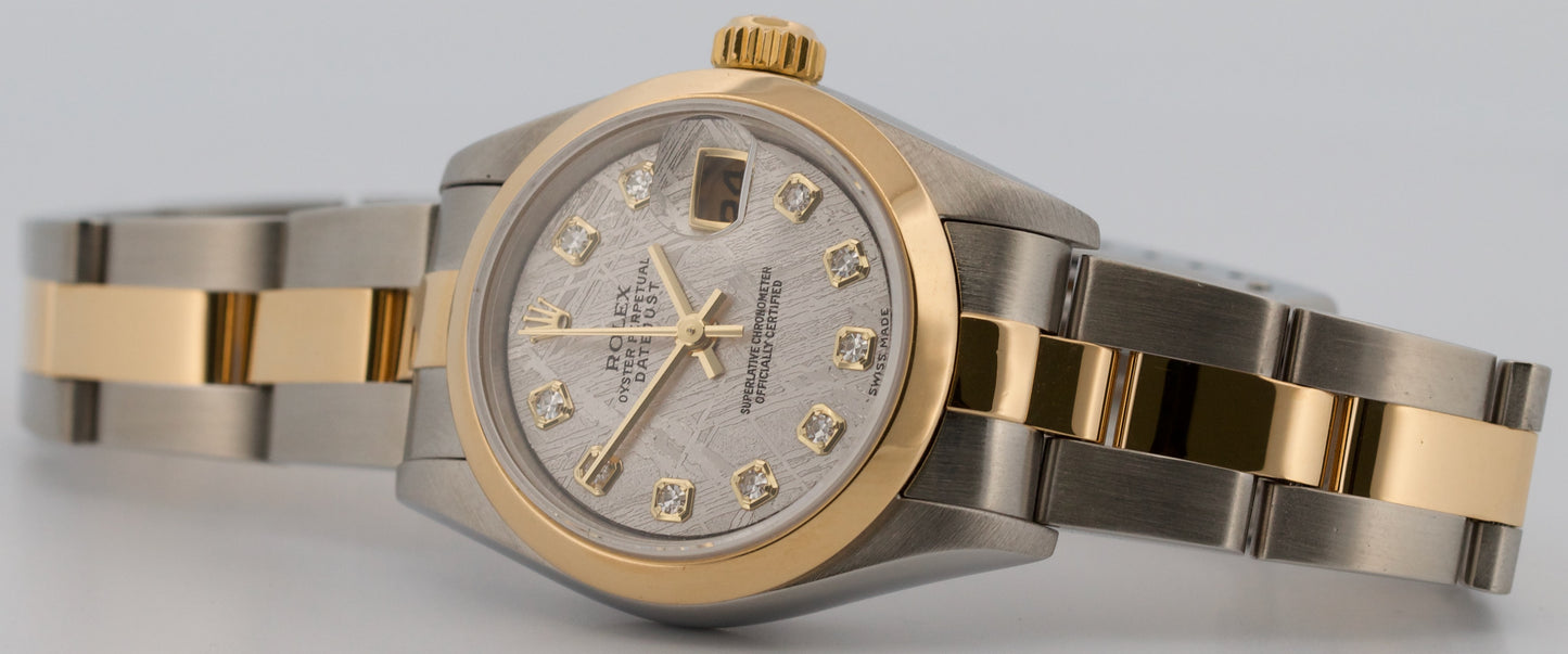 PAPERS Ladies Rolex DateJust FACTORY METEORITE DIAMOND 18K Steel 26mm 79163 BOX