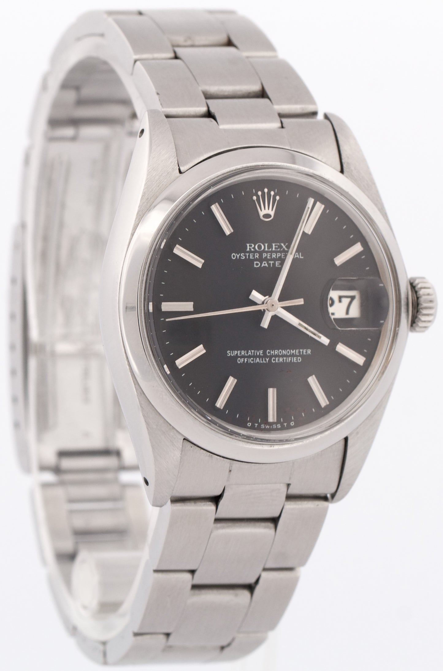 VINTAGE Rolex Oyster Perpetual Date BLACK Stainless Steel Oyster 34mm Watch 1500