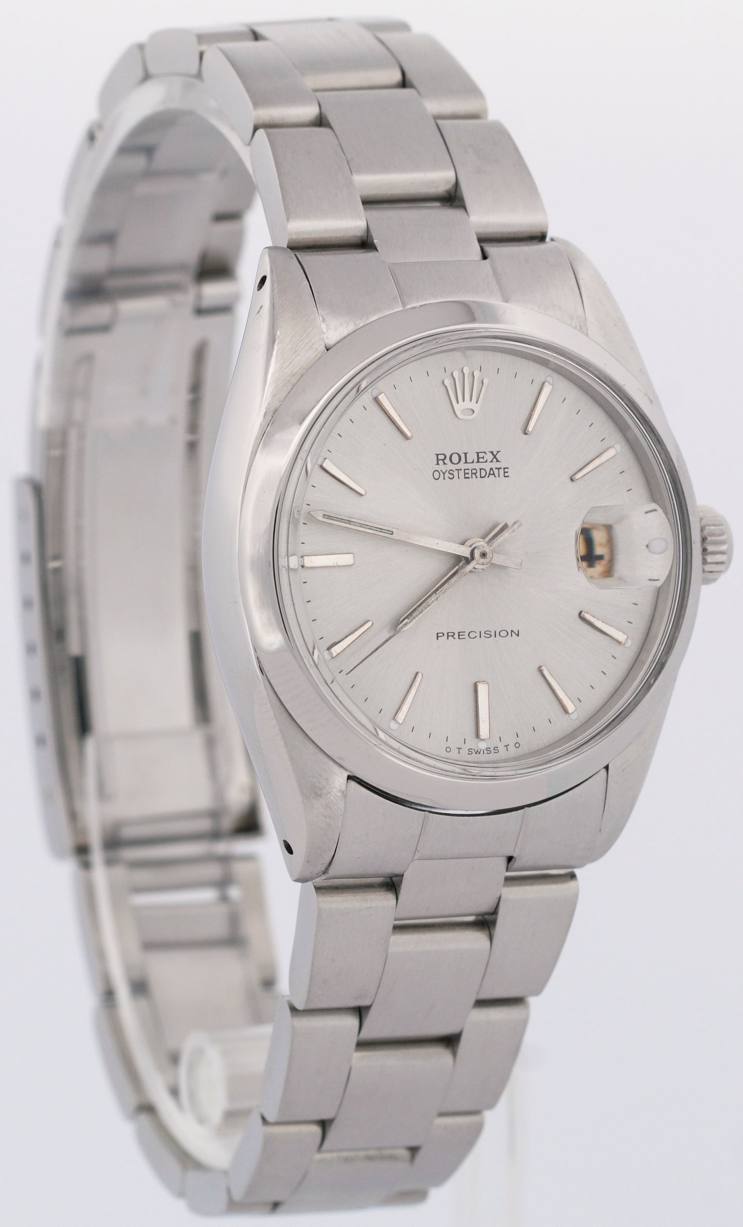 VINTAGE 1966 Rolex Oysterdate Precision SILVER Stainless Steel PATINA 34mm 6694
