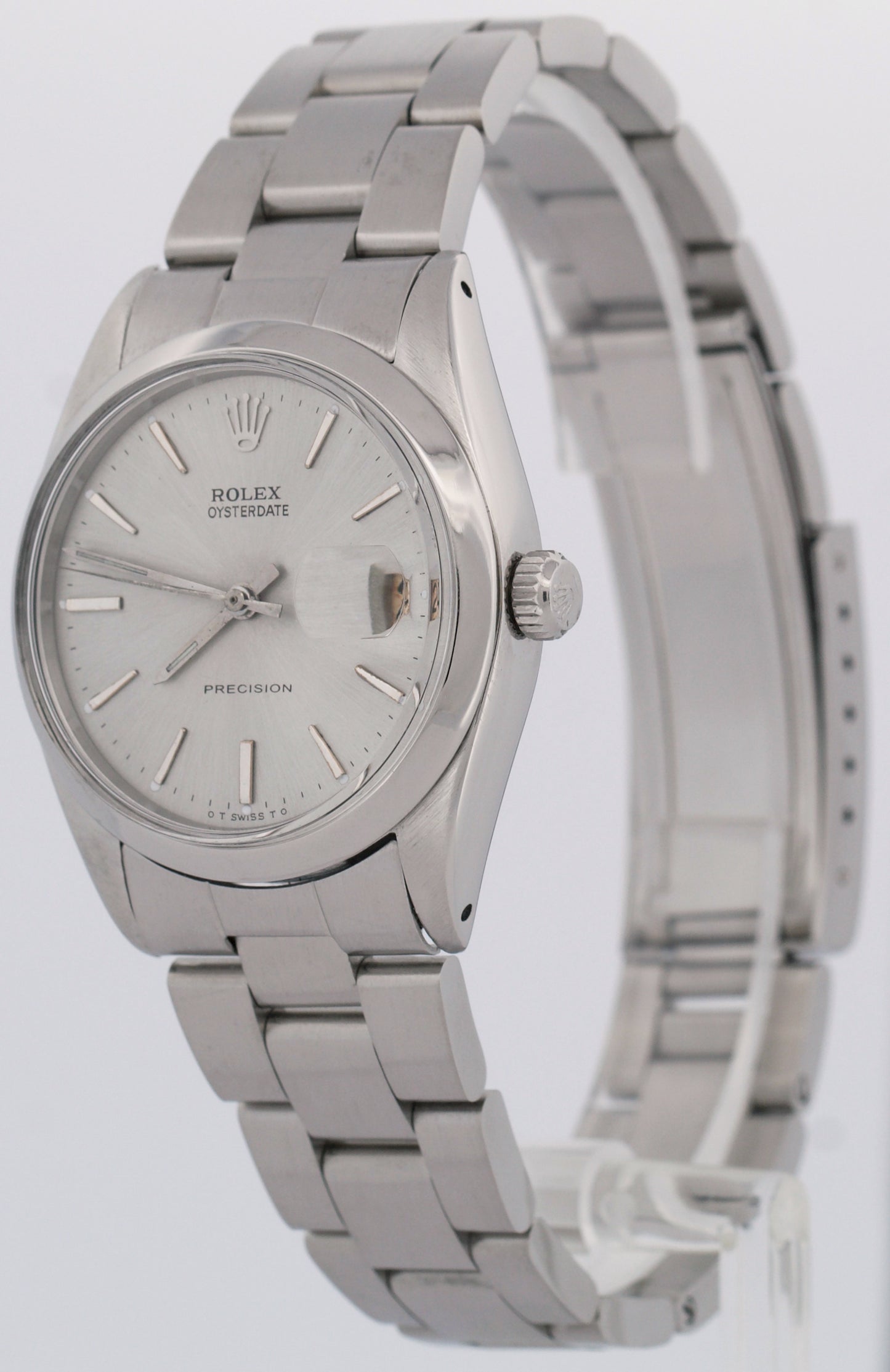 VINTAGE 1966 Rolex Oysterdate Precision SILVER Stainless Steel PATINA 34mm 6694