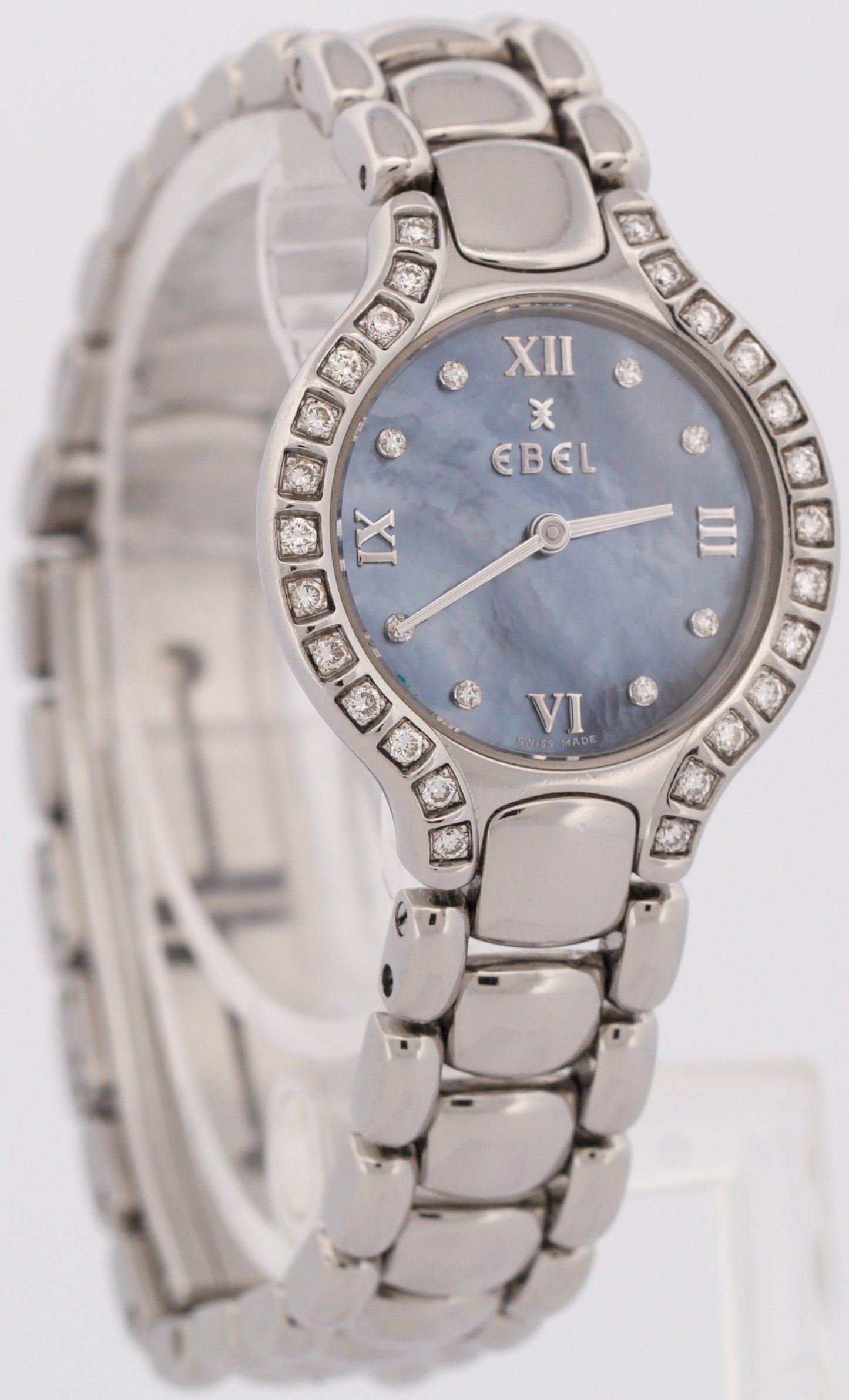 PAPERS Ladies Ebel Beluga Steel MOTHER OF PEARL DIAMOND Quartz 25mm E9976418 BOX