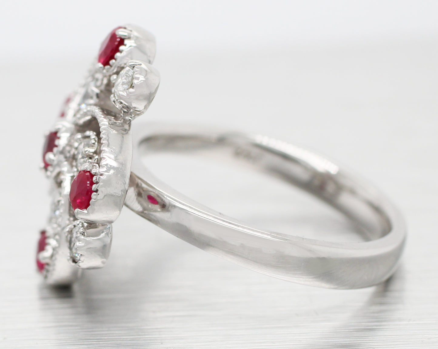 Antique Art Deco 0.30 ctw Ruby & Diamond Swirl Cocktail Ring - 14k White Gold