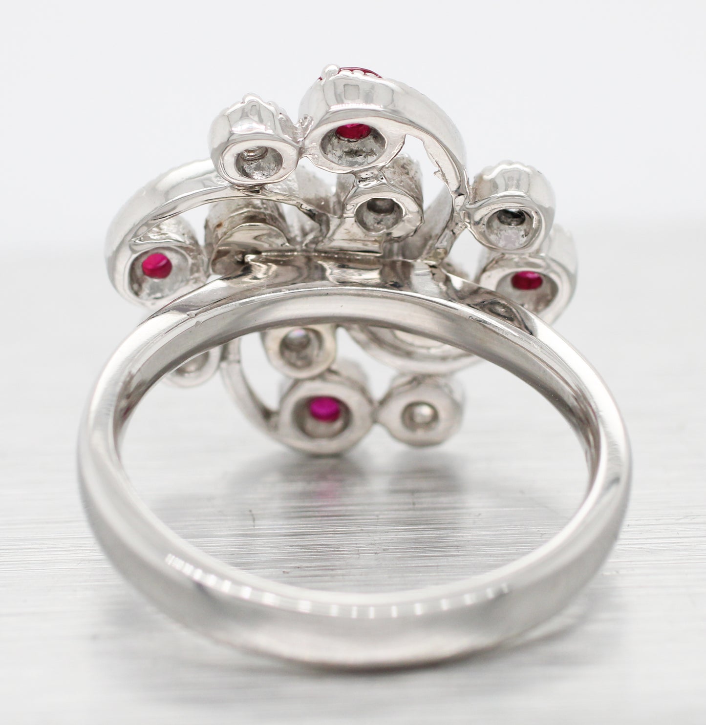 Antique Art Deco 0.30 ctw Ruby & Diamond Swirl Cocktail Ring - 14k White Gold