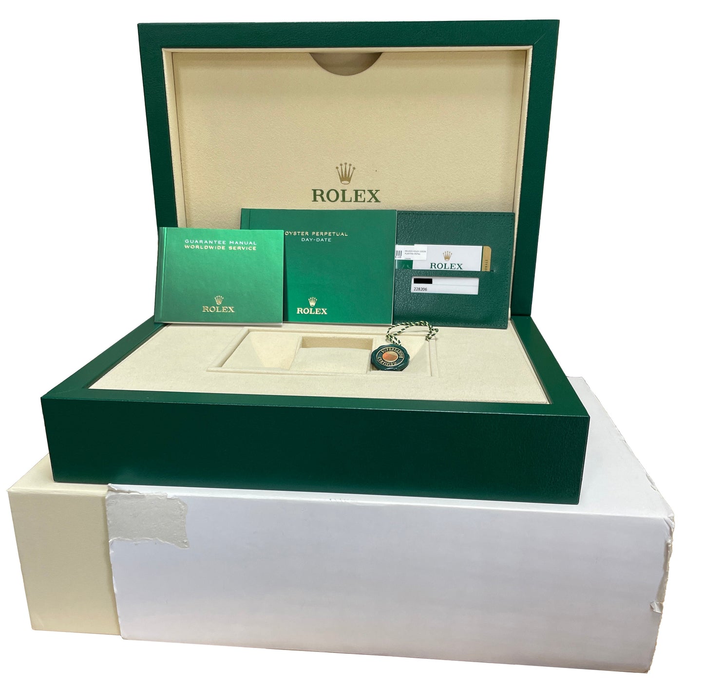 2020 Rolex Day-Date President 40 Platinum Blue DIAMOND Baguette 228206 B+P