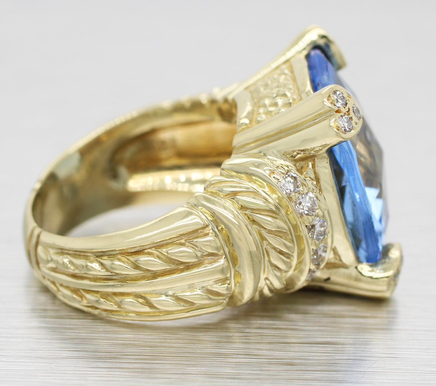 Judith Ripka Monaco Large Blue Quartz & Diamond Cocktail Ring - 18k Yellow Gold