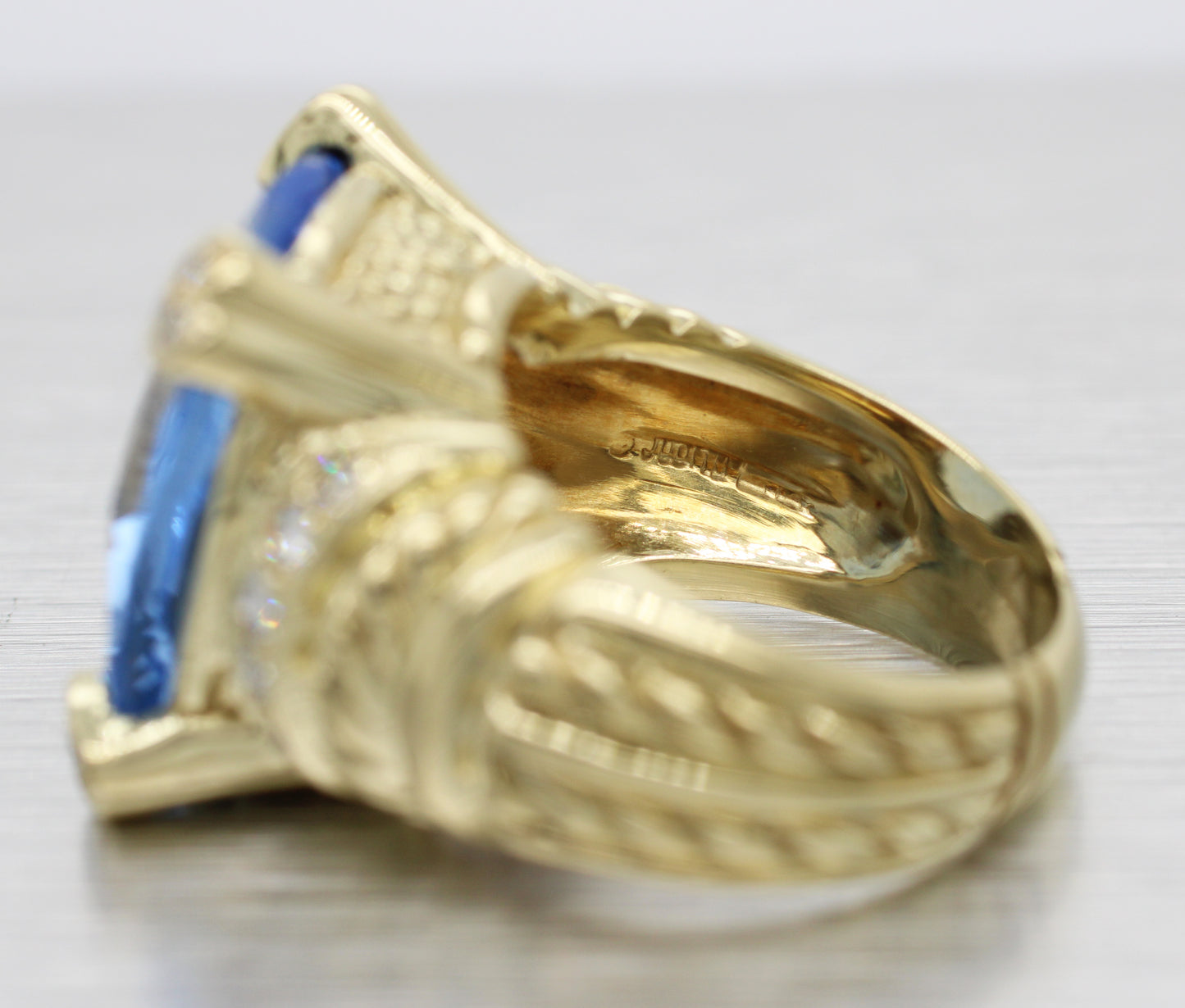 Judith Ripka Monaco Large Blue Quartz & Diamond Cocktail Ring - 18k Yellow Gold