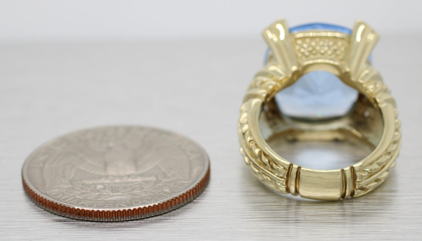 Judith Ripka Monaco Large Blue Quartz & Diamond Cocktail Ring - 18k Yellow Gold