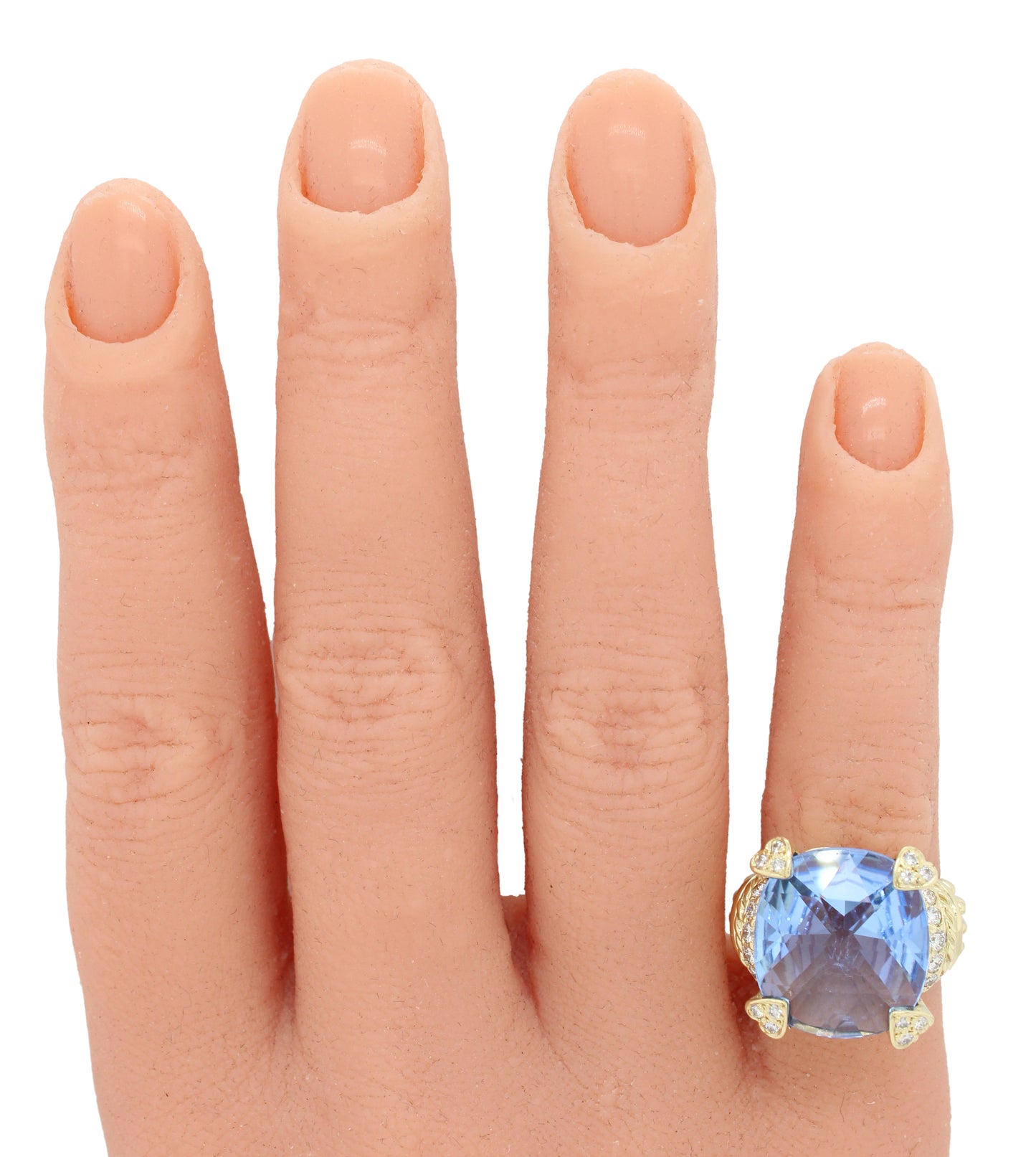 Judith Ripka Monaco Large Blue Quartz & Diamond Cocktail Ring - 18k Yellow Gold