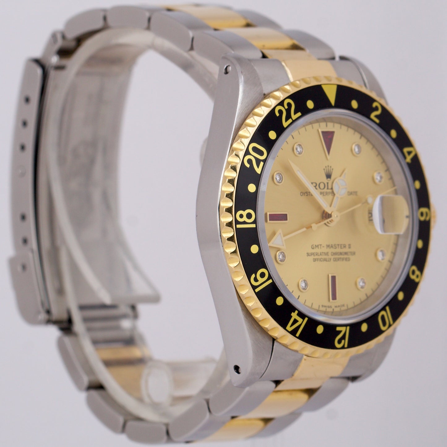 Rolex GMT-Master II CHAMPAGNE SERTI DIAMOND Black 18K Gold Steel Date 40mm 16713