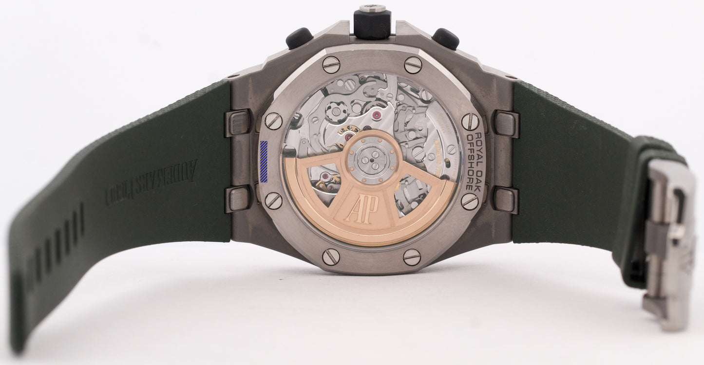 PAPERS Audemars Piguet Royal Oak Offshore GREEN Rubber 42mm TITANIUM 26238TI BOX