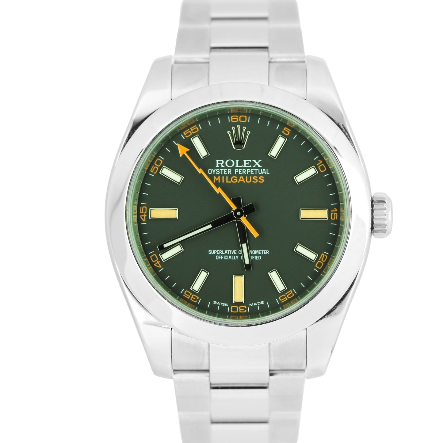 Rolex Milgauss Stainless Green Anniversary Crystal Black 40mm 116400 GV Watch