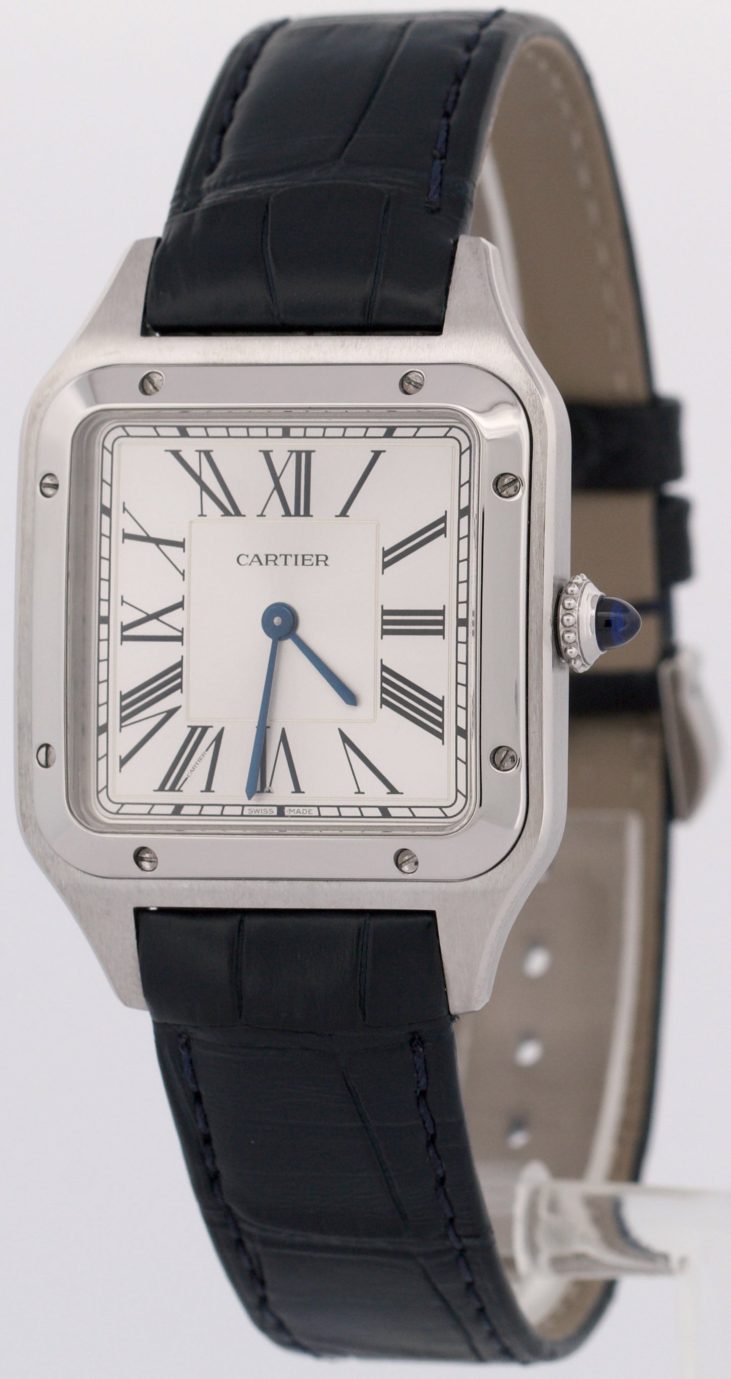MINT PAPERS Cartier Santos Dumont SILVER Leather Quartz 4228 WSSA0022 31.4mm BOX