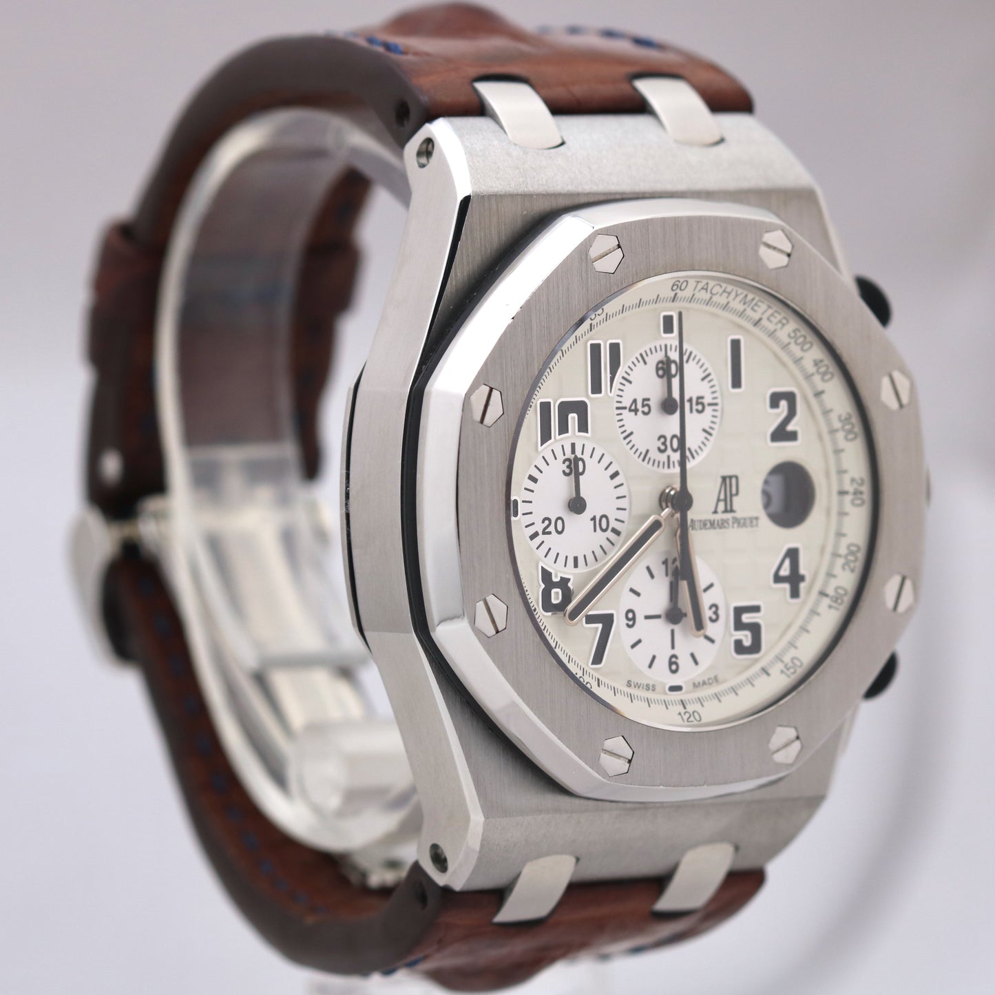 Audemars Piguet Royal Oak Offshore Ivory SAFARI Steel Brown Leather 42mm 26170ST