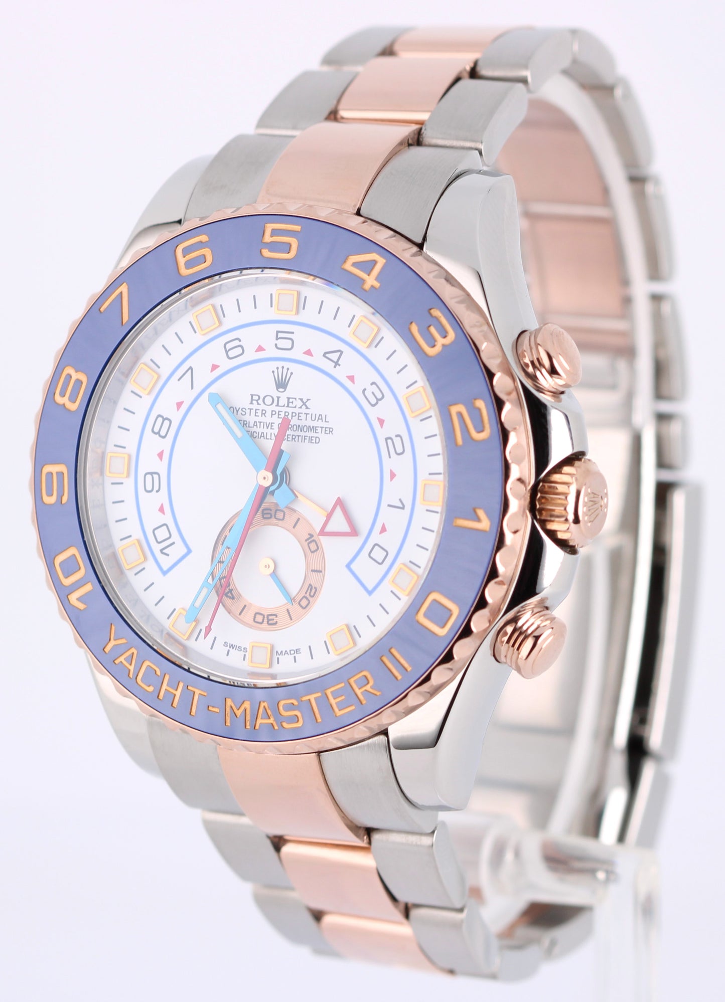 Rolex Yacht-Master II 44mm BLUE HANDS Two-Tone 18K Rose Gold Steel 116681 Watch