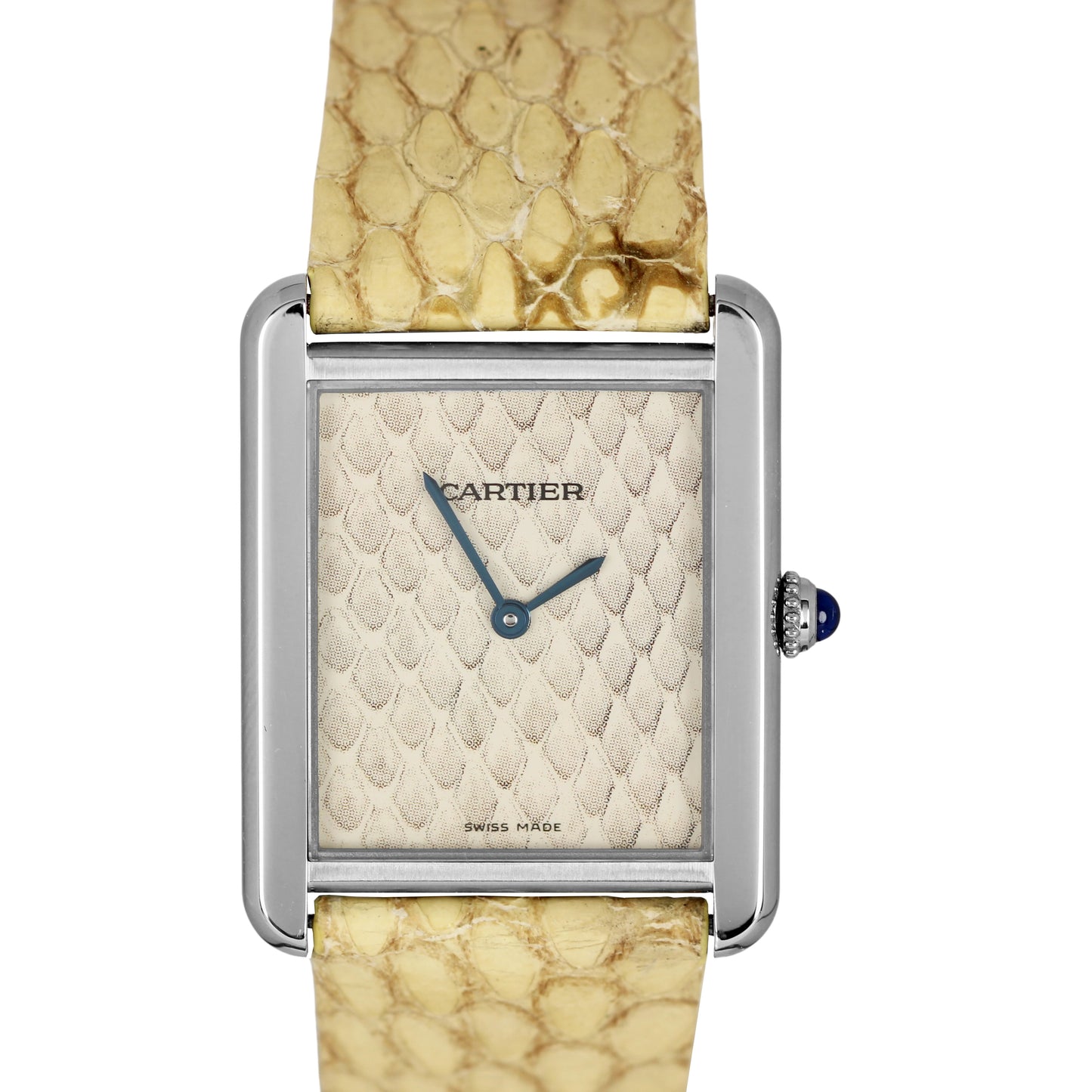Cartier Tank Solo Stainless Steel Snake Dial 27mmX35mm Leather Strap 3169 Watch